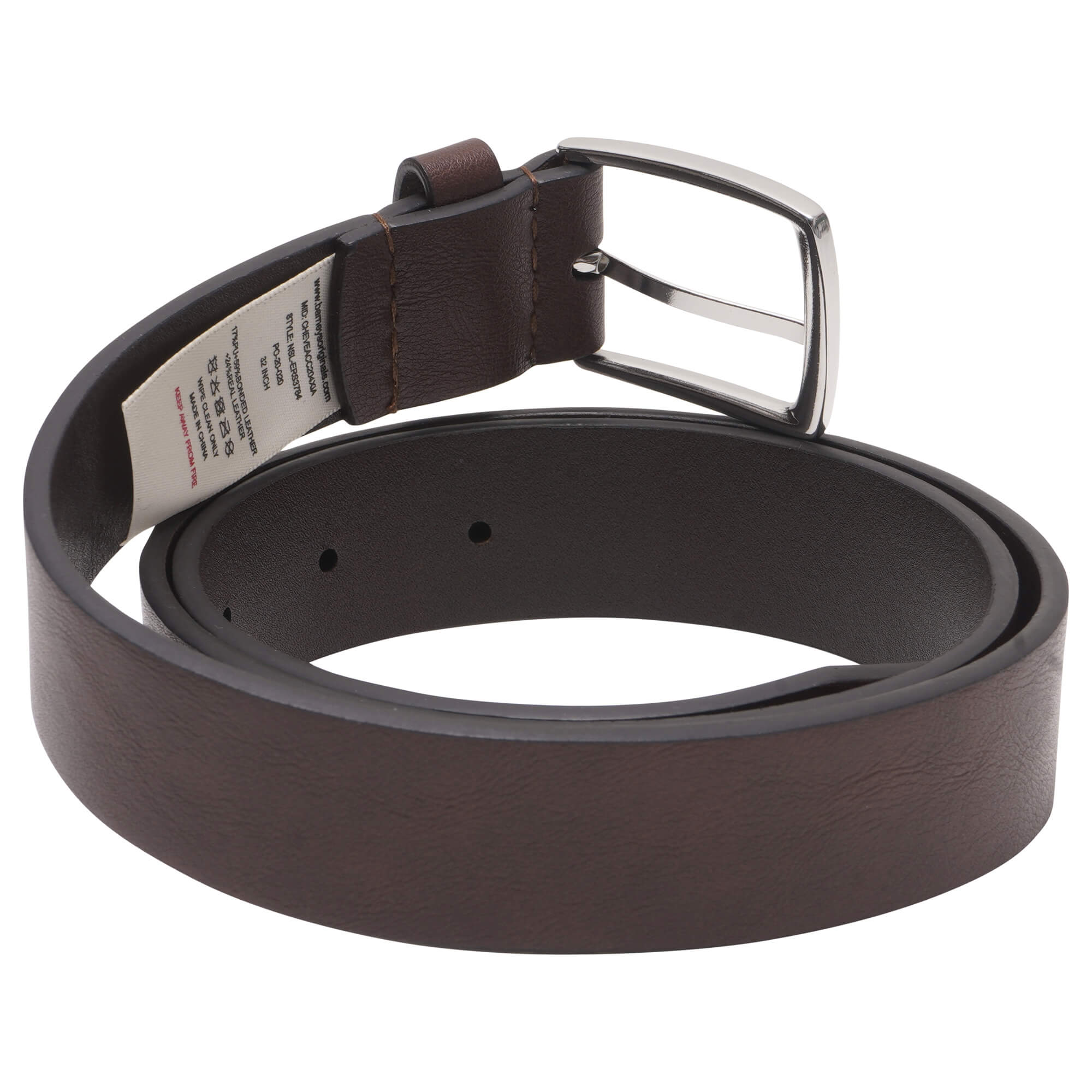 Men's Brown Bonded Leather Belt with Silver Buckle