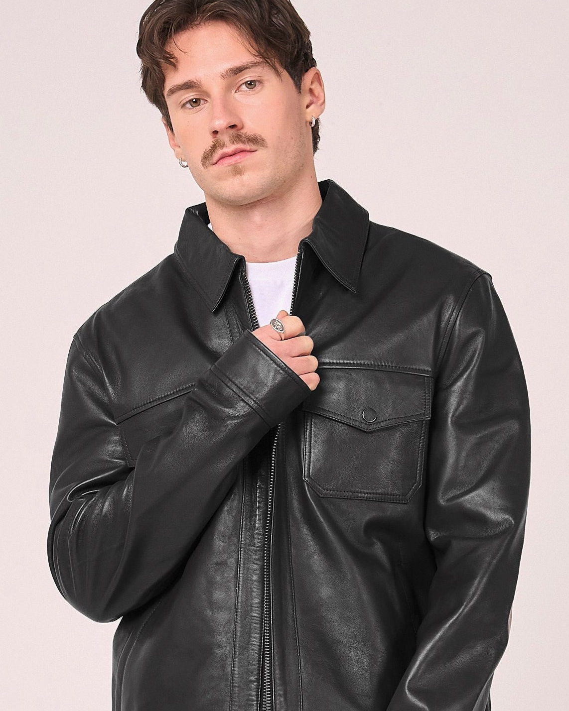 Men's Real Leather Patch Pocket Harrington