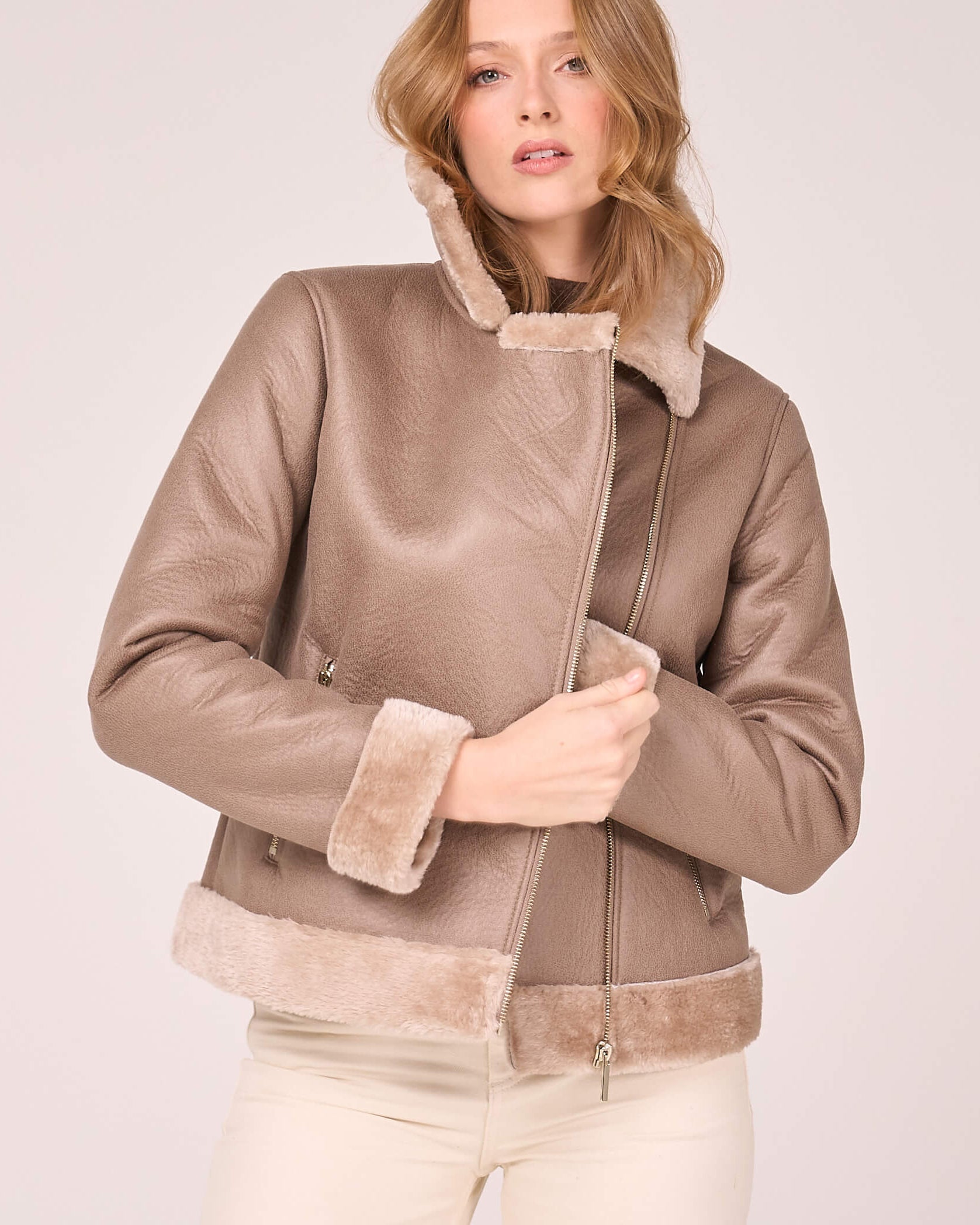 Women's Faux Fur Cropped Aviator Jacket