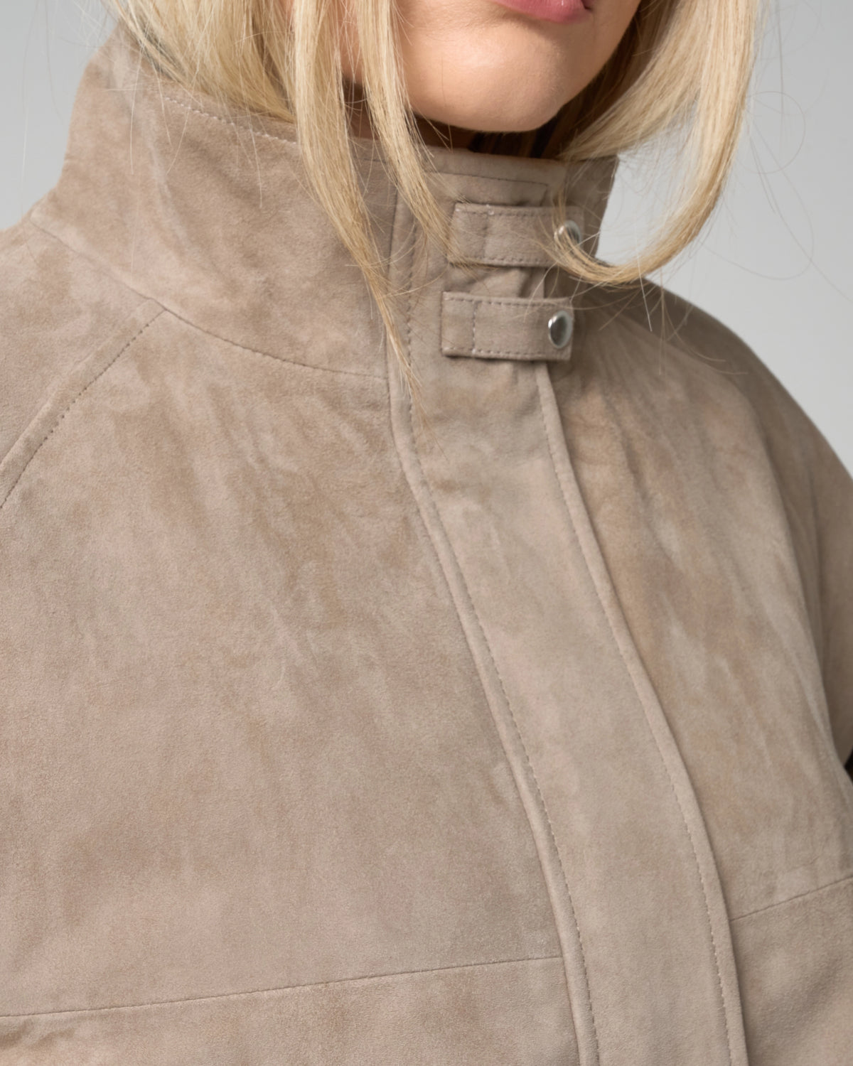 Women's Taupe Funnel Neck Suede Jacket