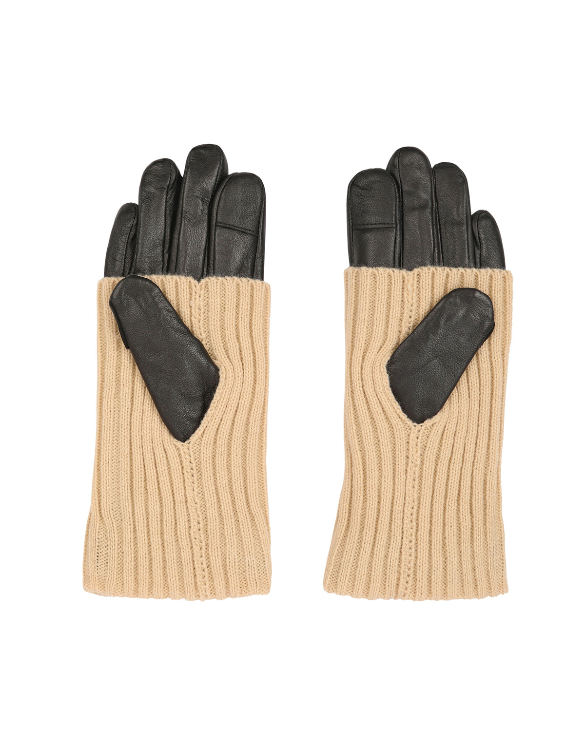 Women's Leather Gloves with Cream Knitted Cuff