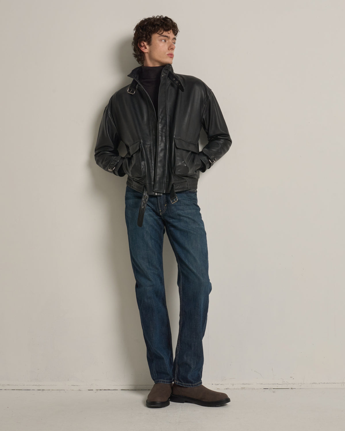 Men's Funnelneck Leather Jacket