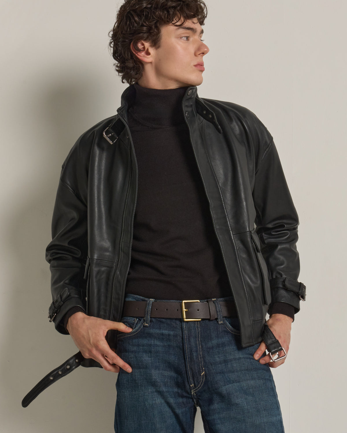 Men's Funnelneck Leather Jacket