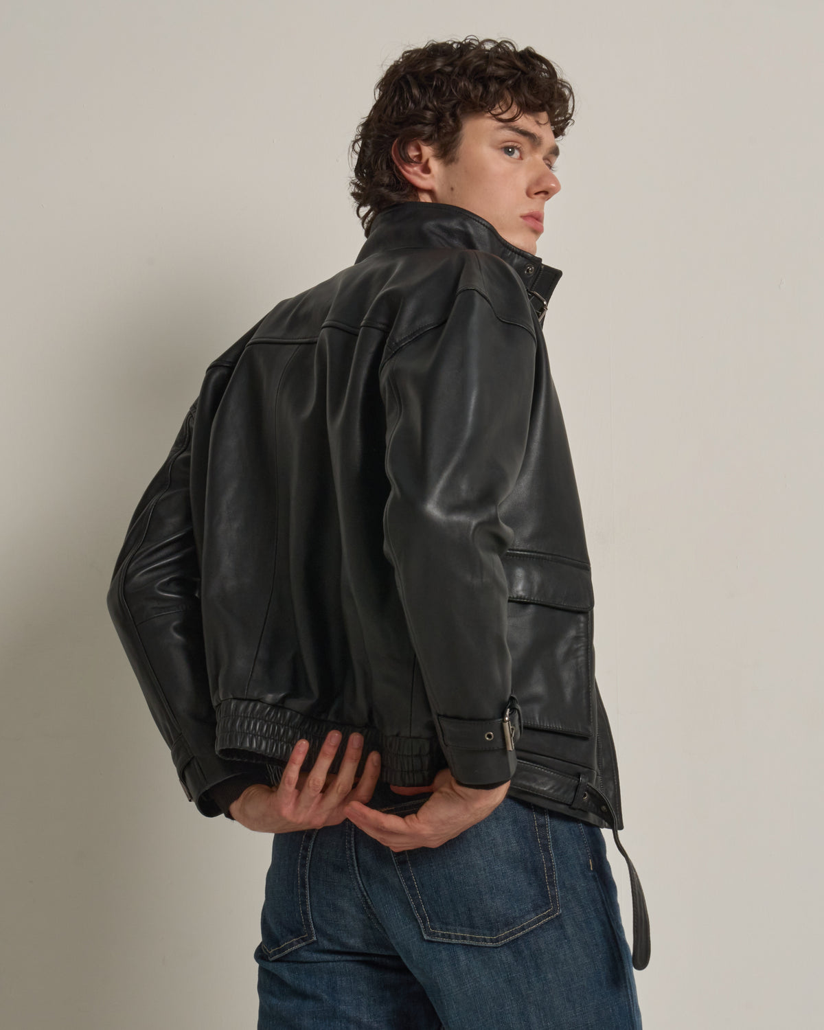 Men's Funnelneck Leather Jacket
