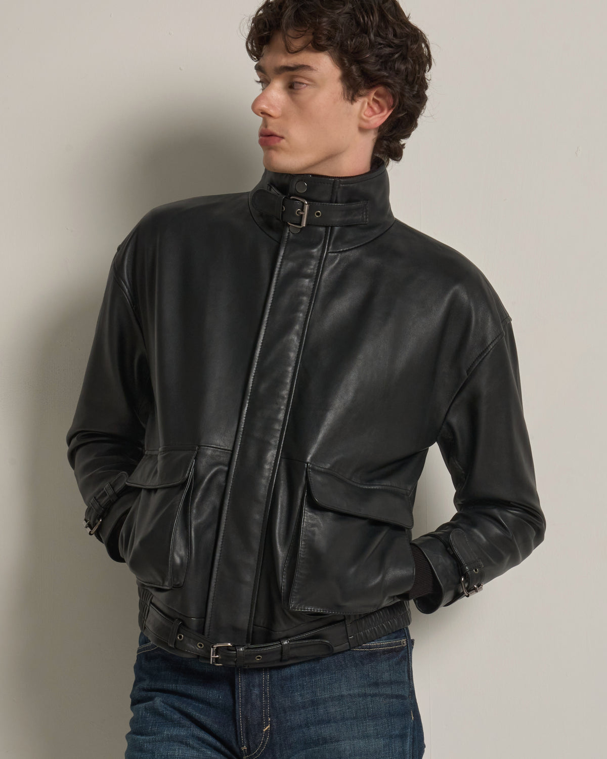 Men's Funnelneck Leather Jacket