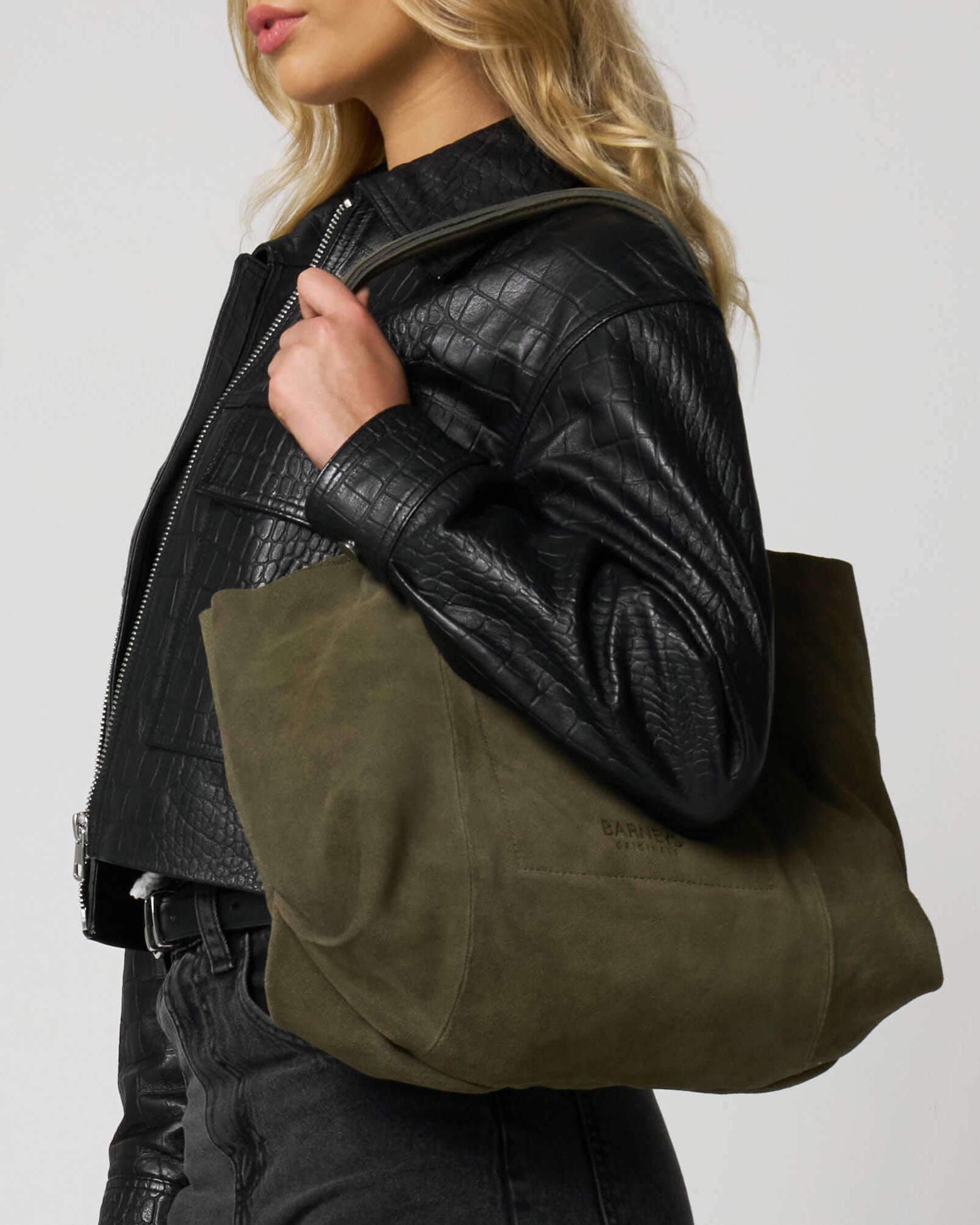 Khaki Green Real Cow Suede Everyday Tote Bag