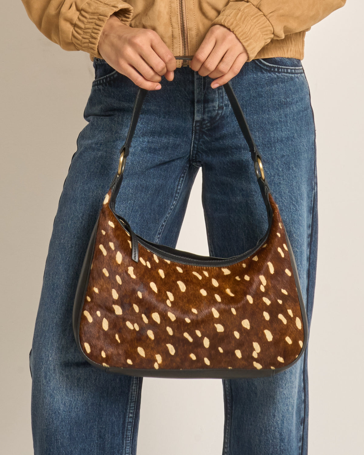 Deer Print Real Leather Handbag