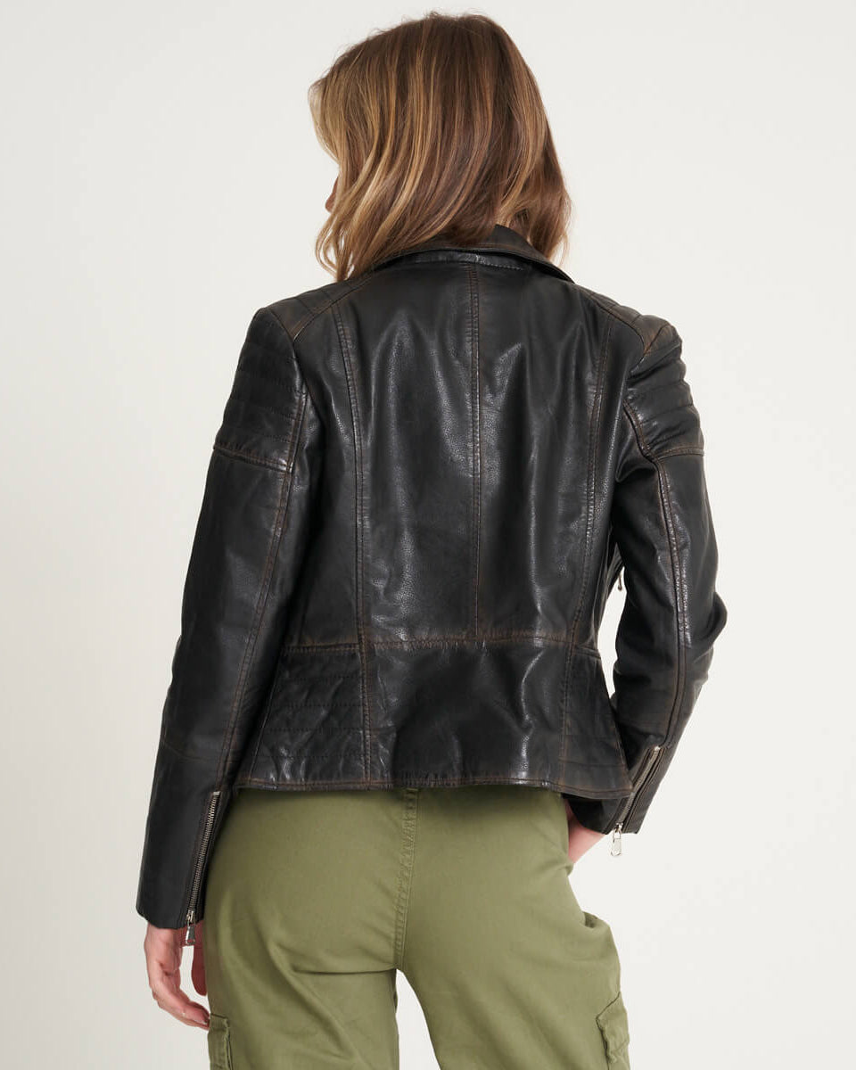 Women's Washed Leather Biker Jacket