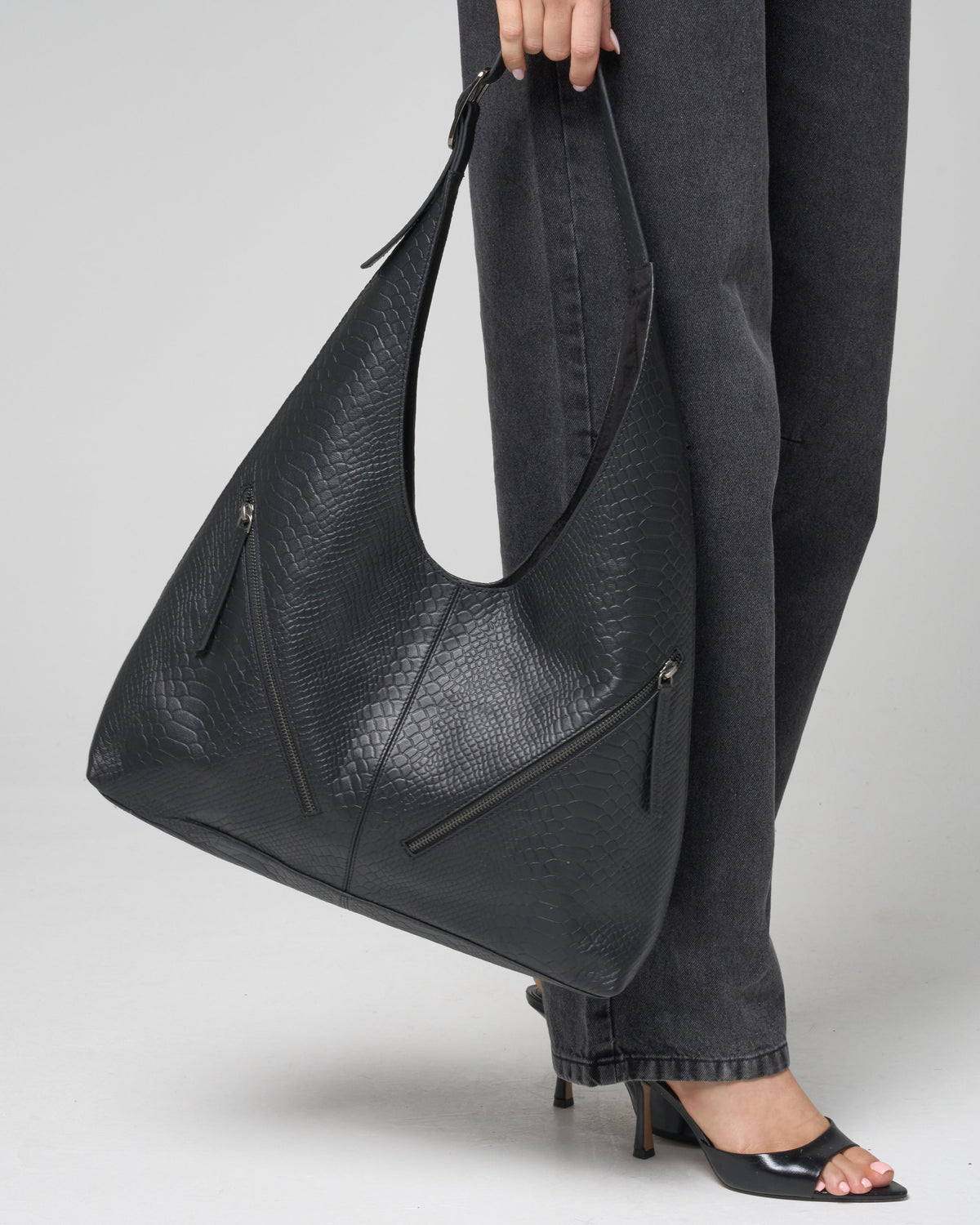 Croc Print Real Leather Slouch Bag