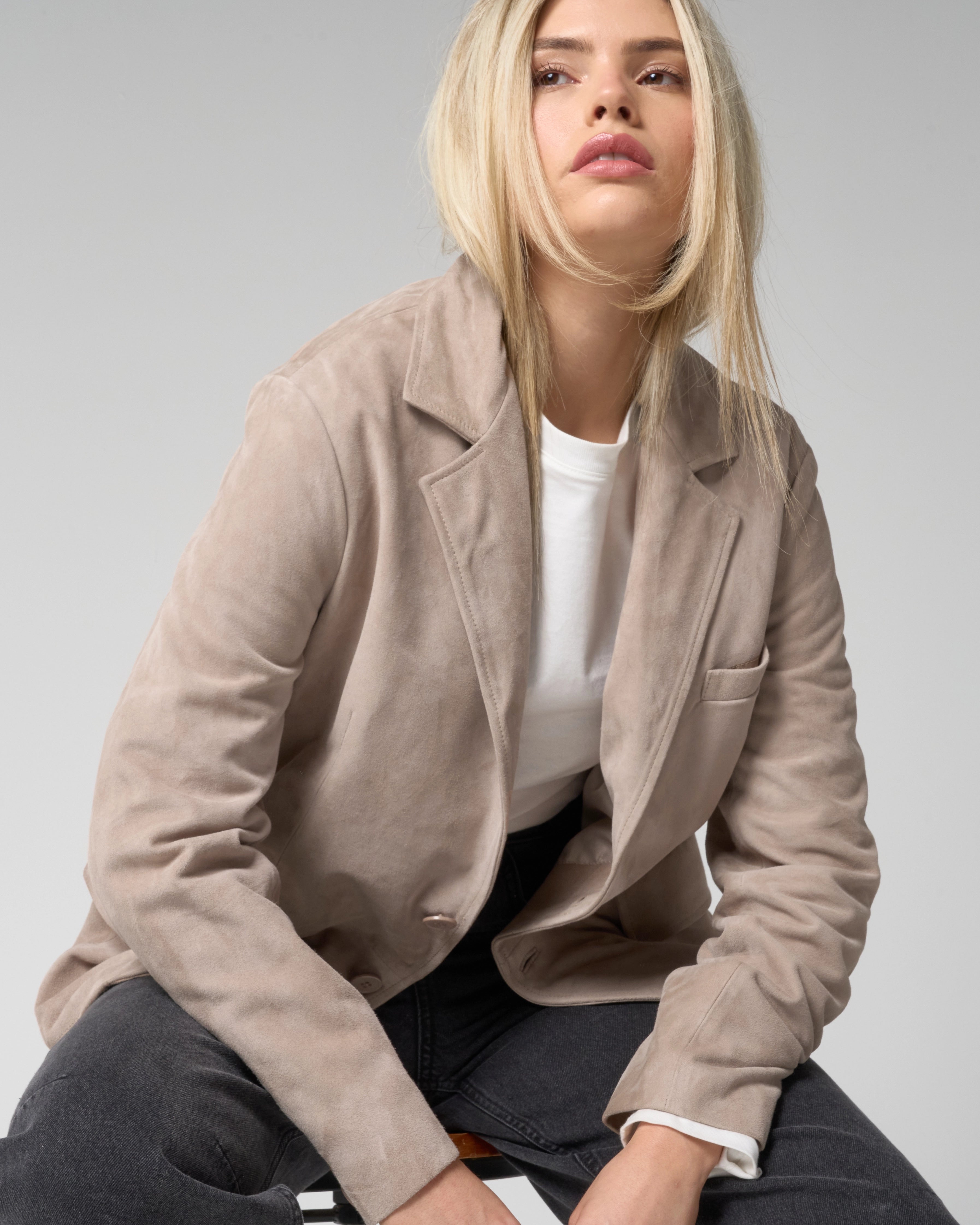 Women's Taupe Suede Blazer