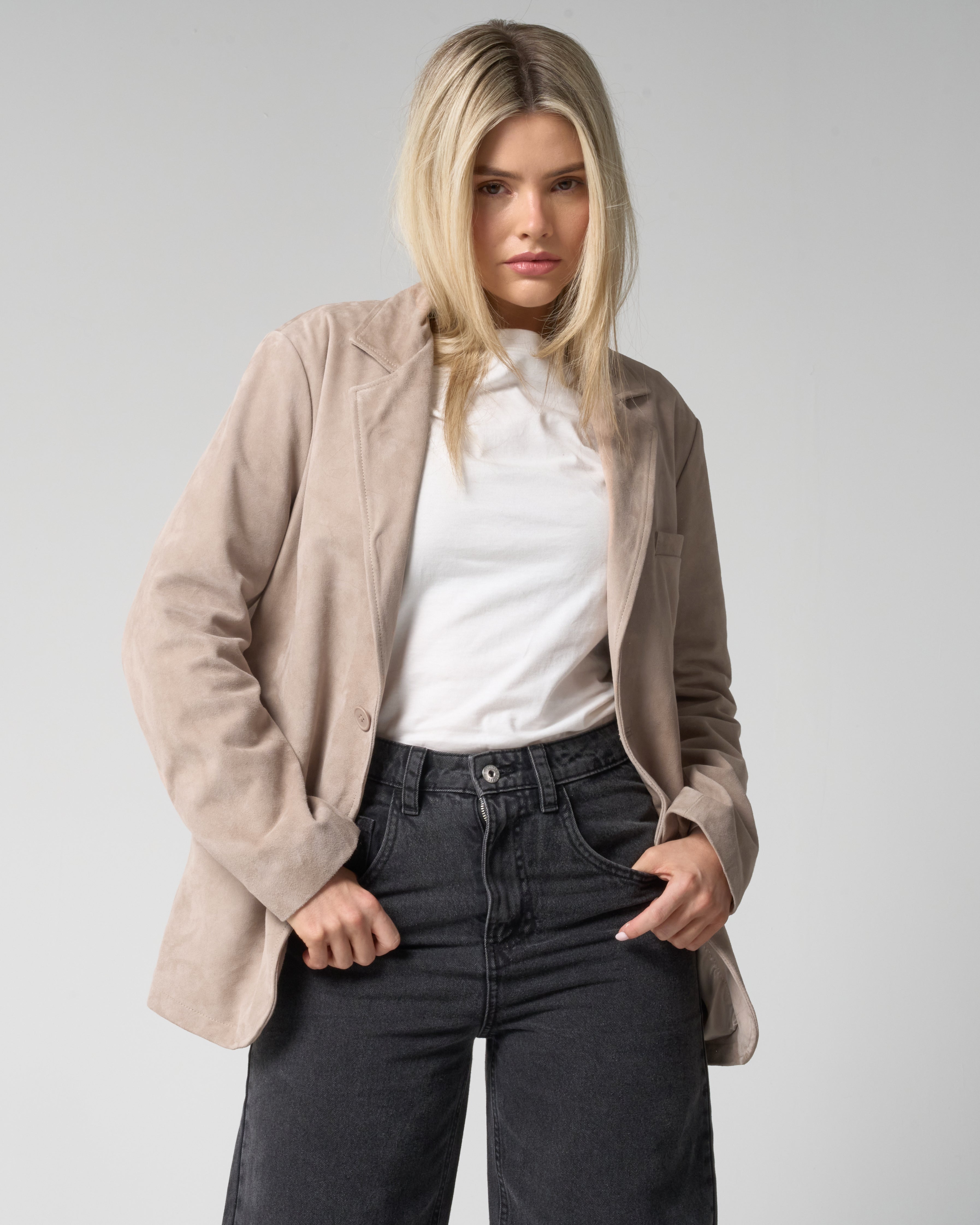 Women's Taupe Suede Blazer