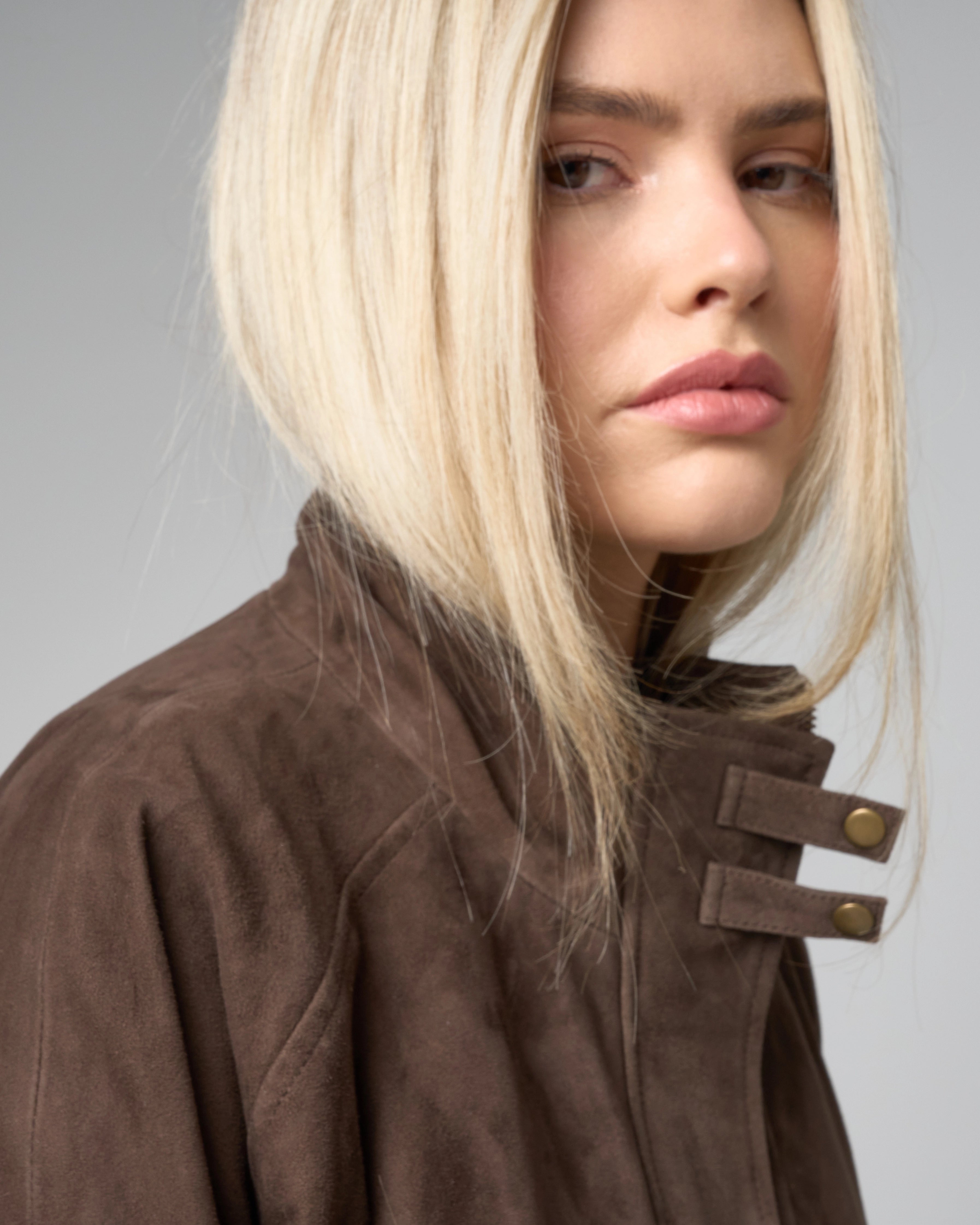 Women's Real Suede Funnelneck Jacket