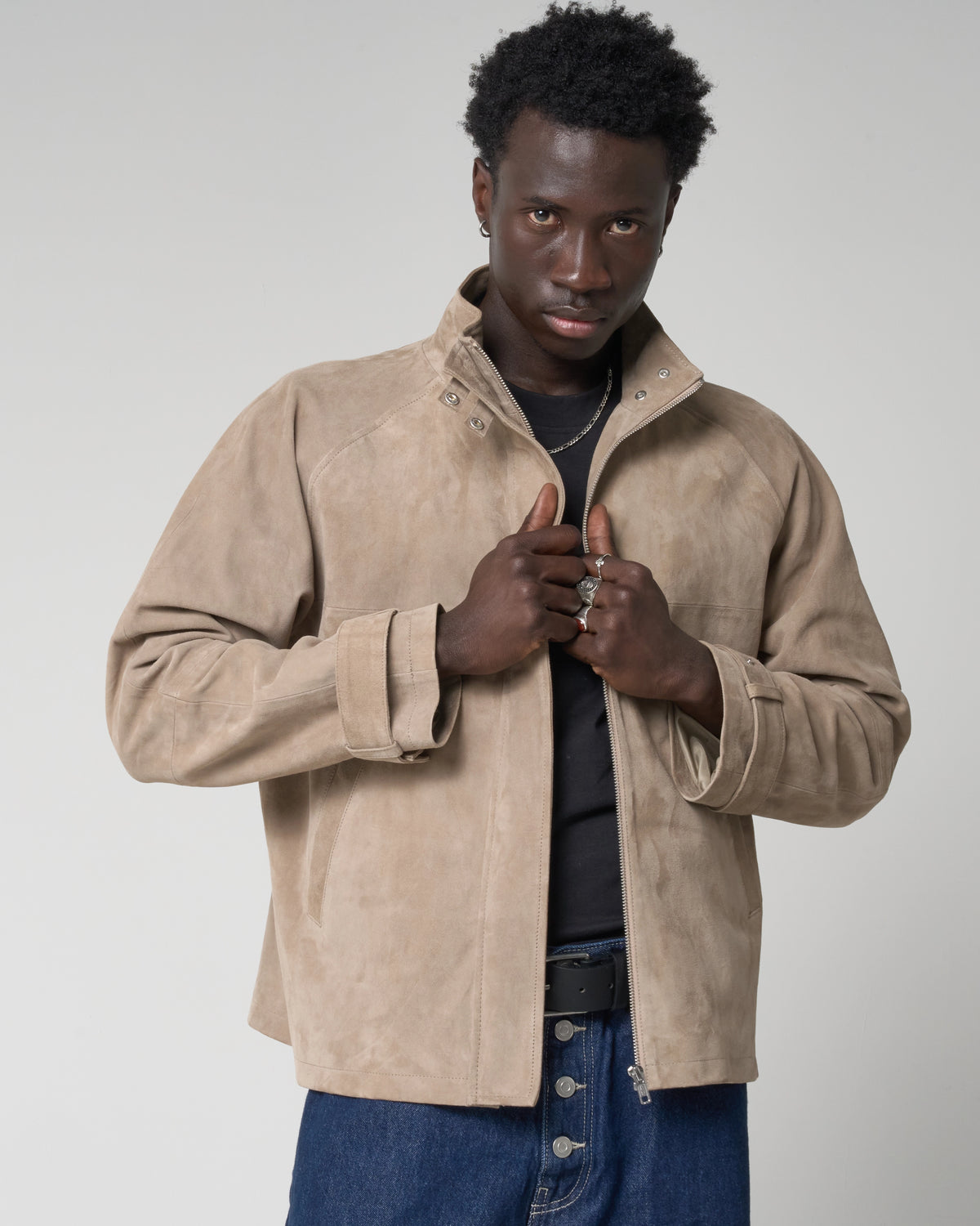 Men's Real Suede Funnel Neck