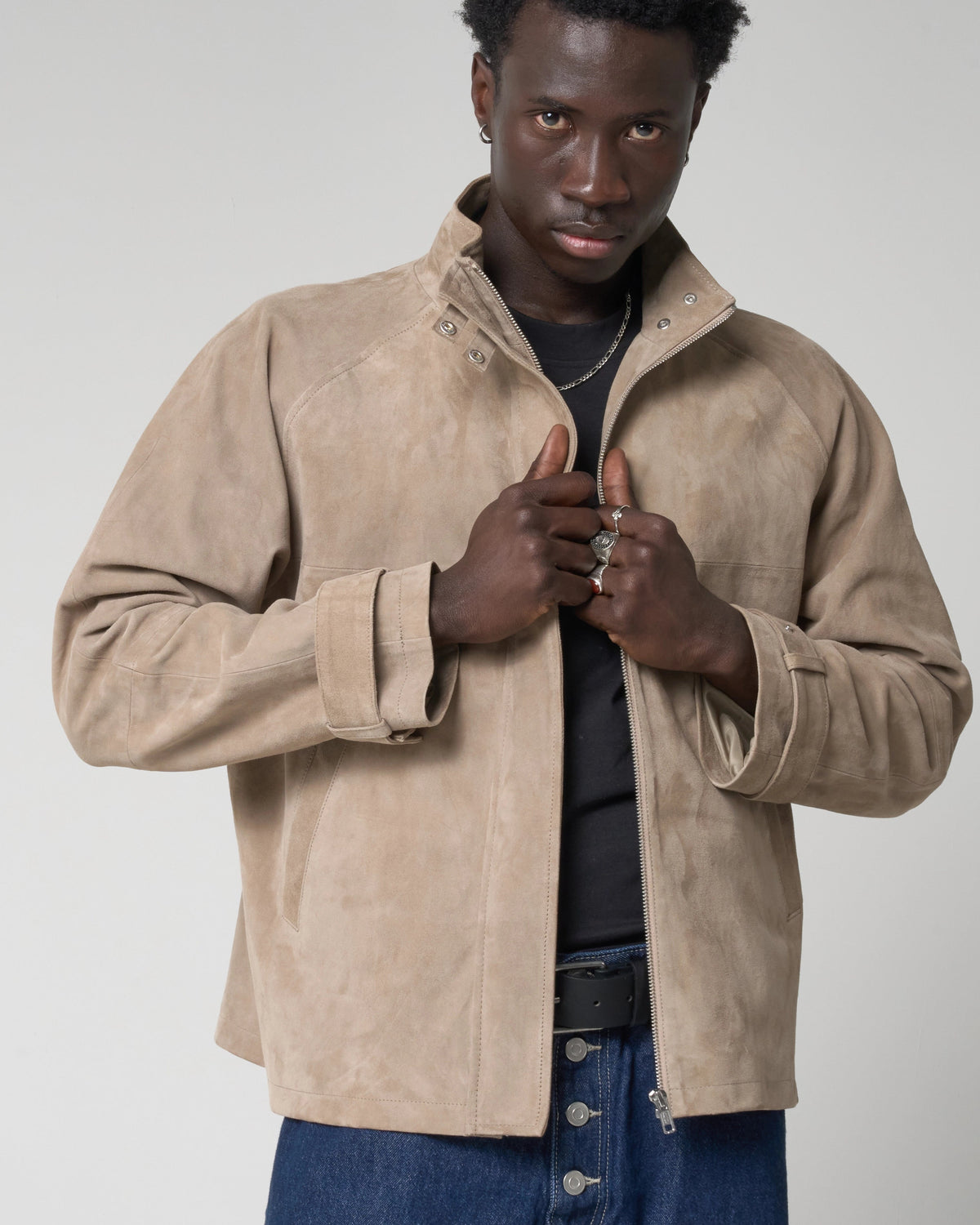 Men's Real Suede Funnel Neck
