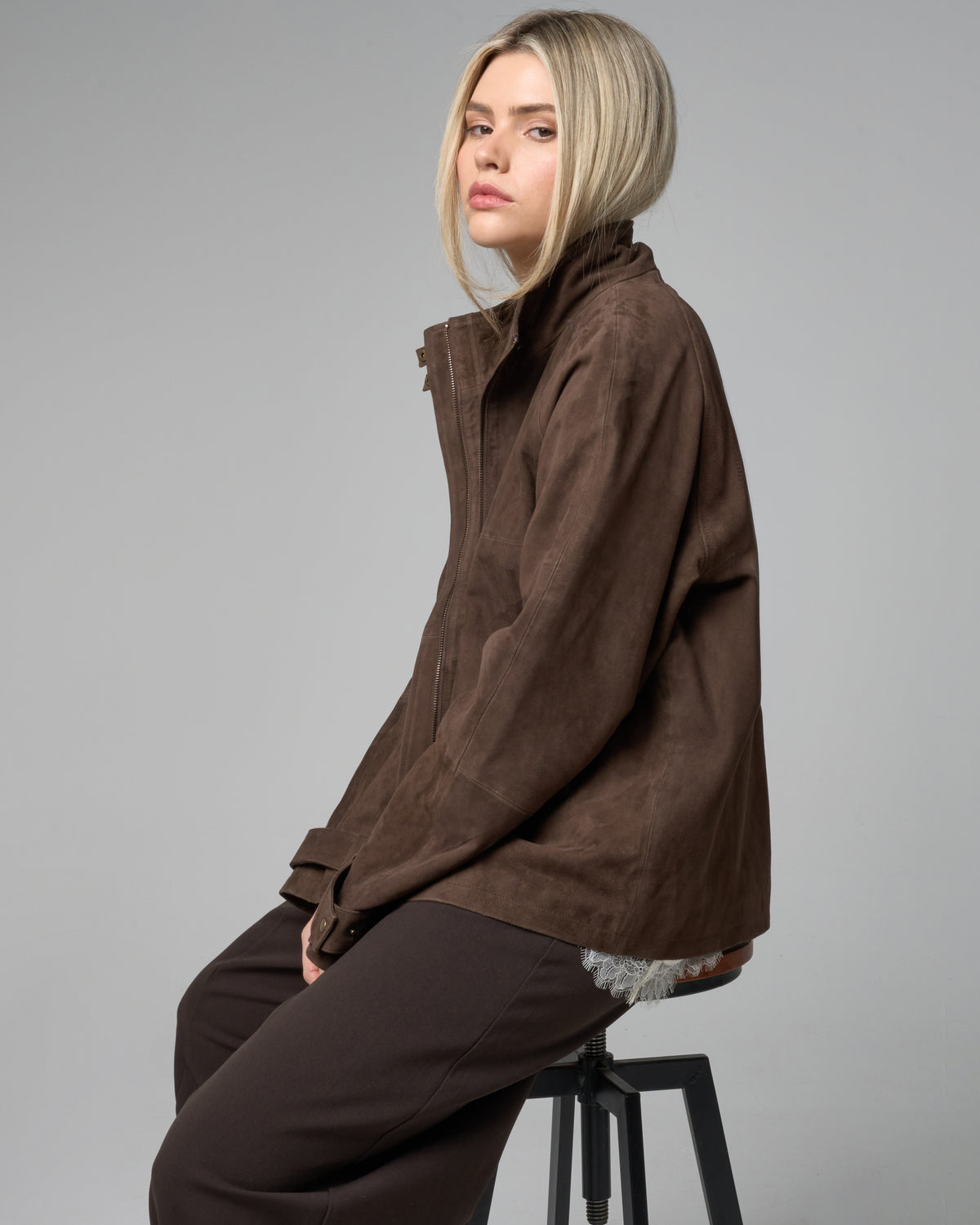 Women's Real Suede Funnelneck Jacket
