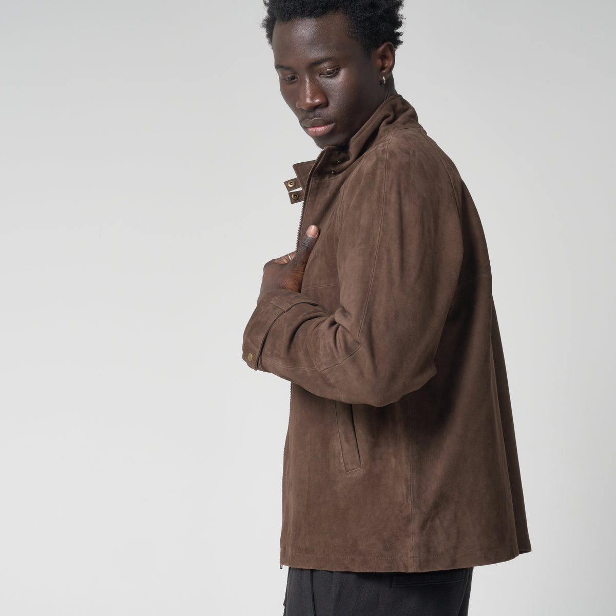Men's Funnel Neck Suede Jacket