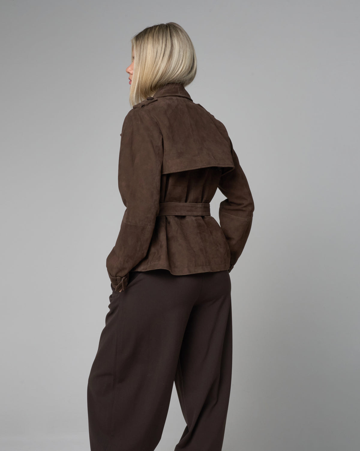 Women's Cropped Suede Trench