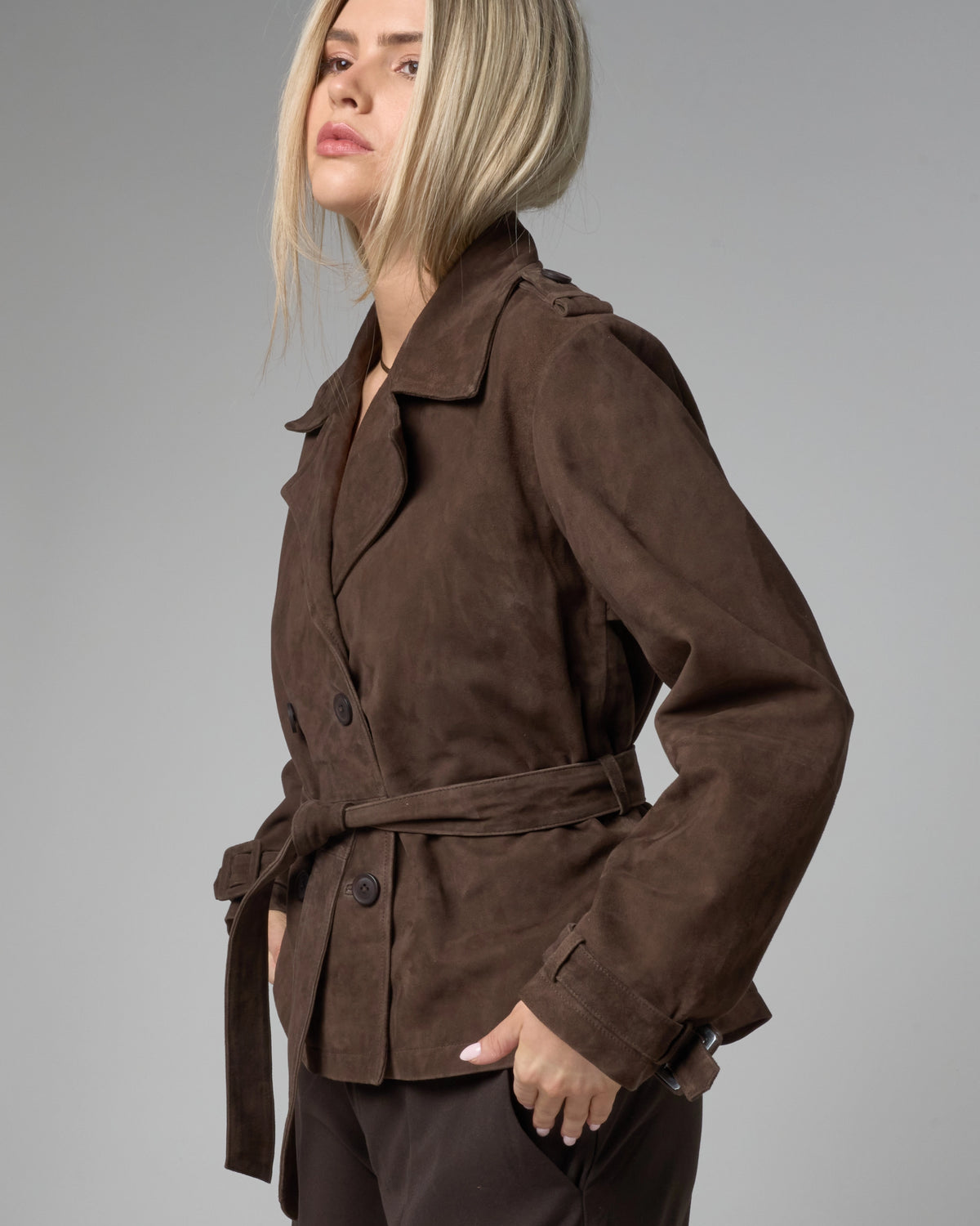 Women's Cropped Suede Trench
