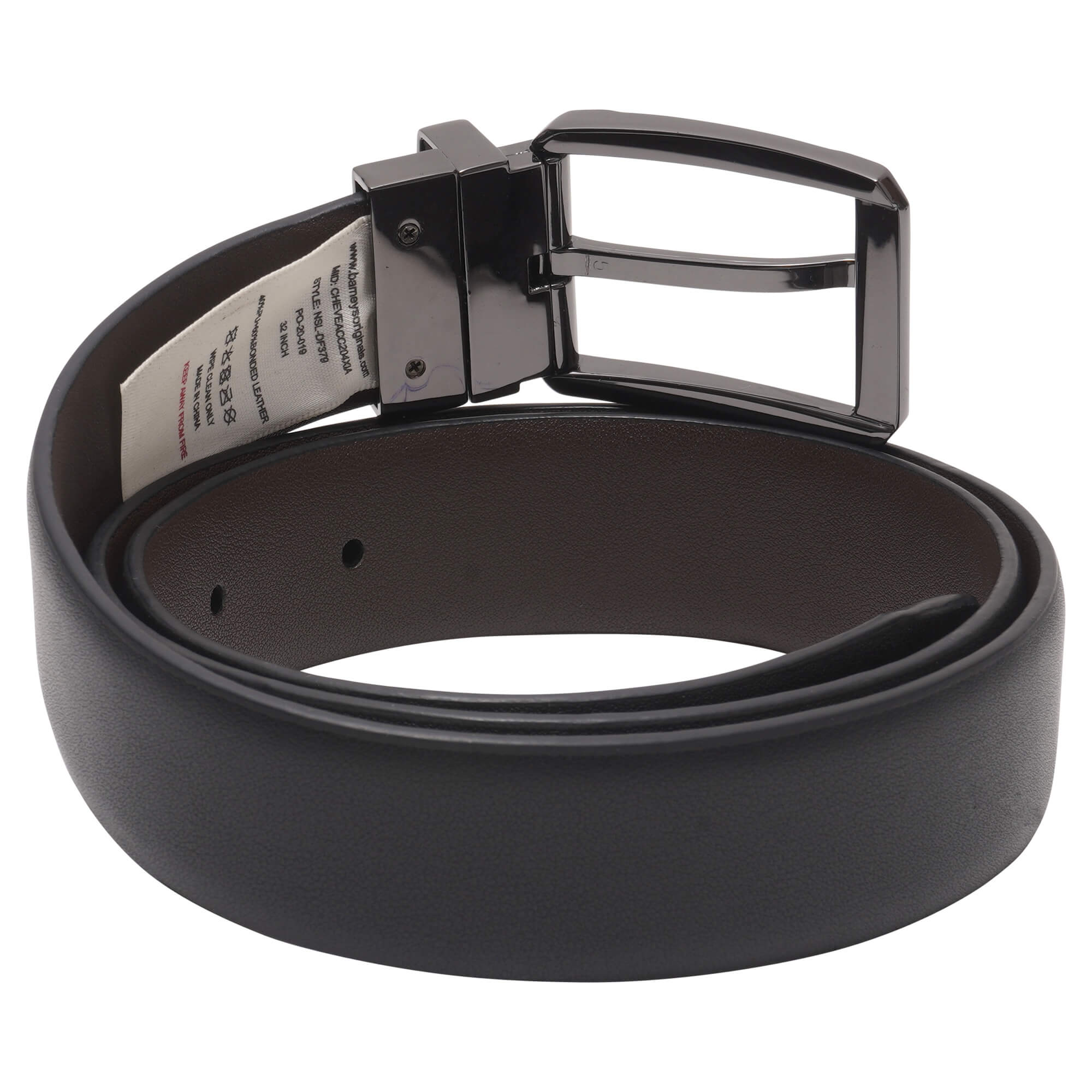 Men's Black & Brown Reversible Bonded Leather Belt with Gunmetal Silver Buckle