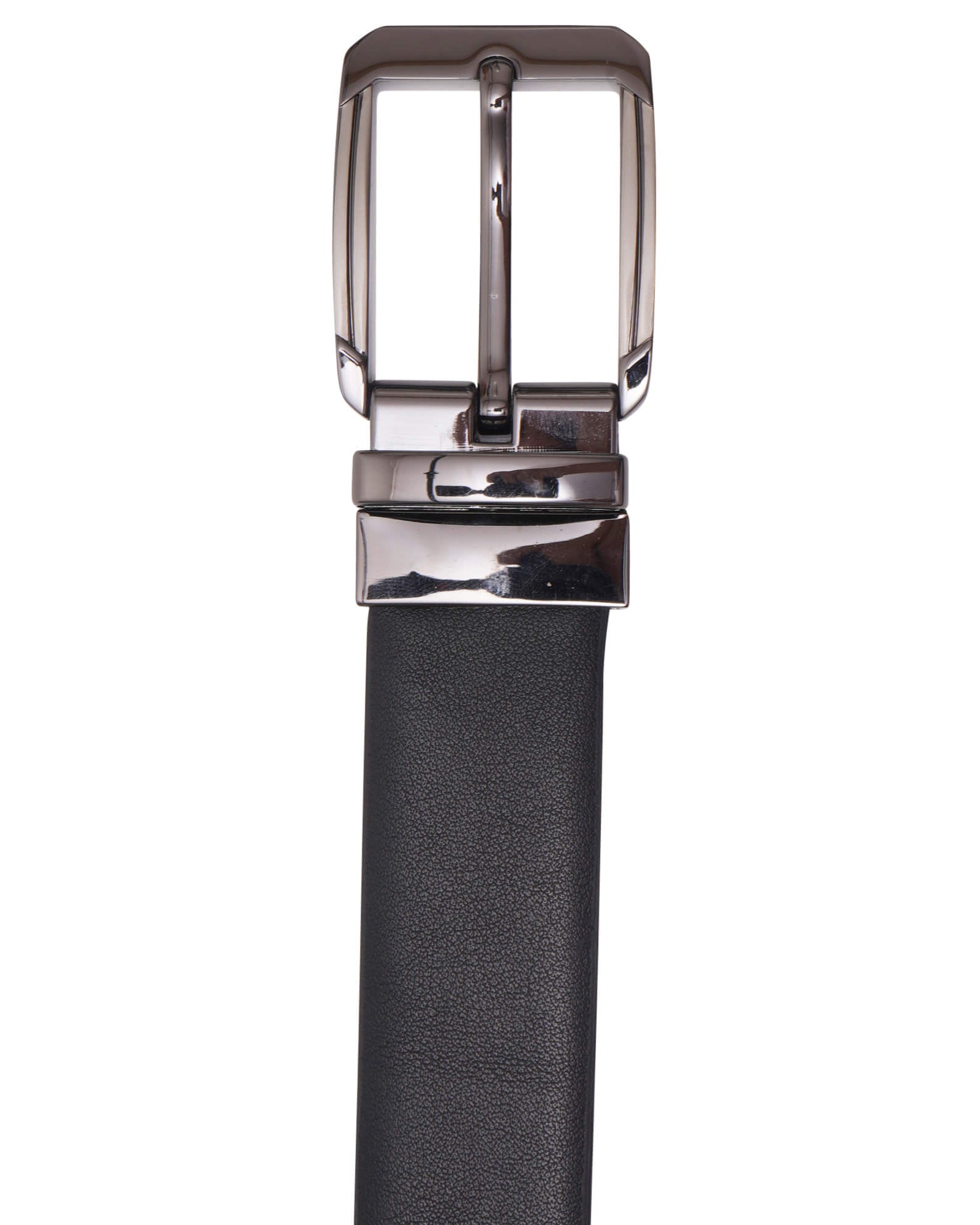 Men's Black & Brown Reversible Bonded Leather Belt with Gunmetal Silver Buckle