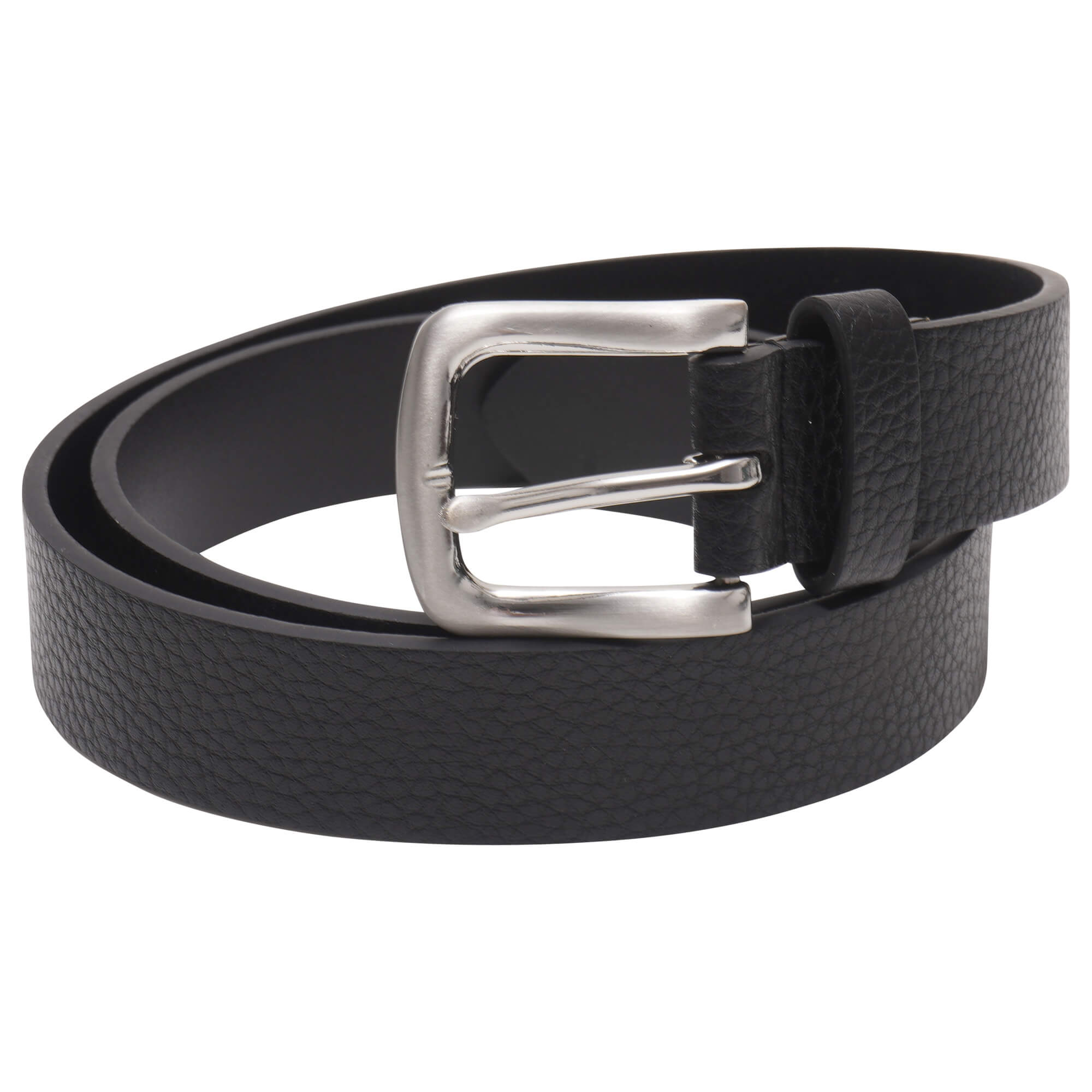 Men's Black Textured Leather Belt with Silver Buckle
