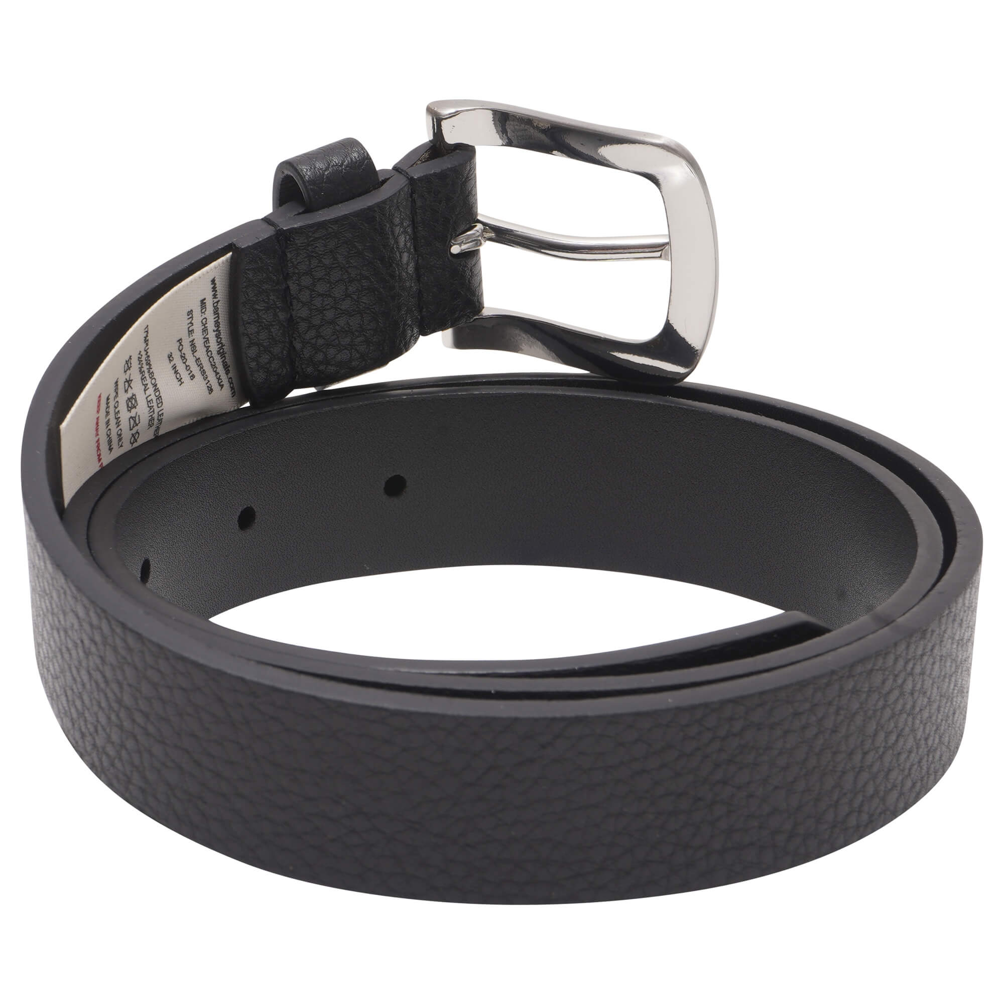 Men's Black Textured Leather Belt with Silver Buckle