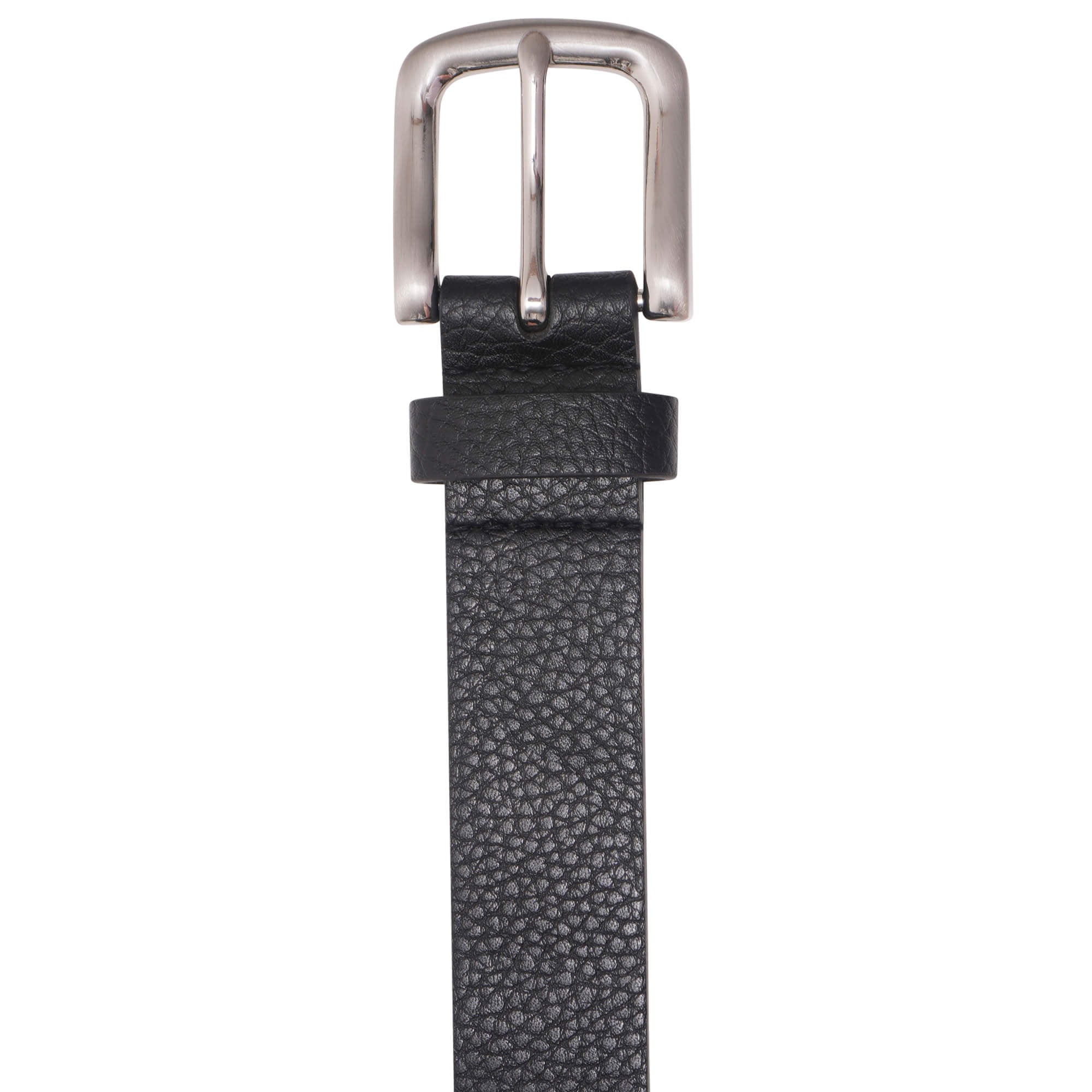 Men's Black Textured Leather Belt with Silver Buckle