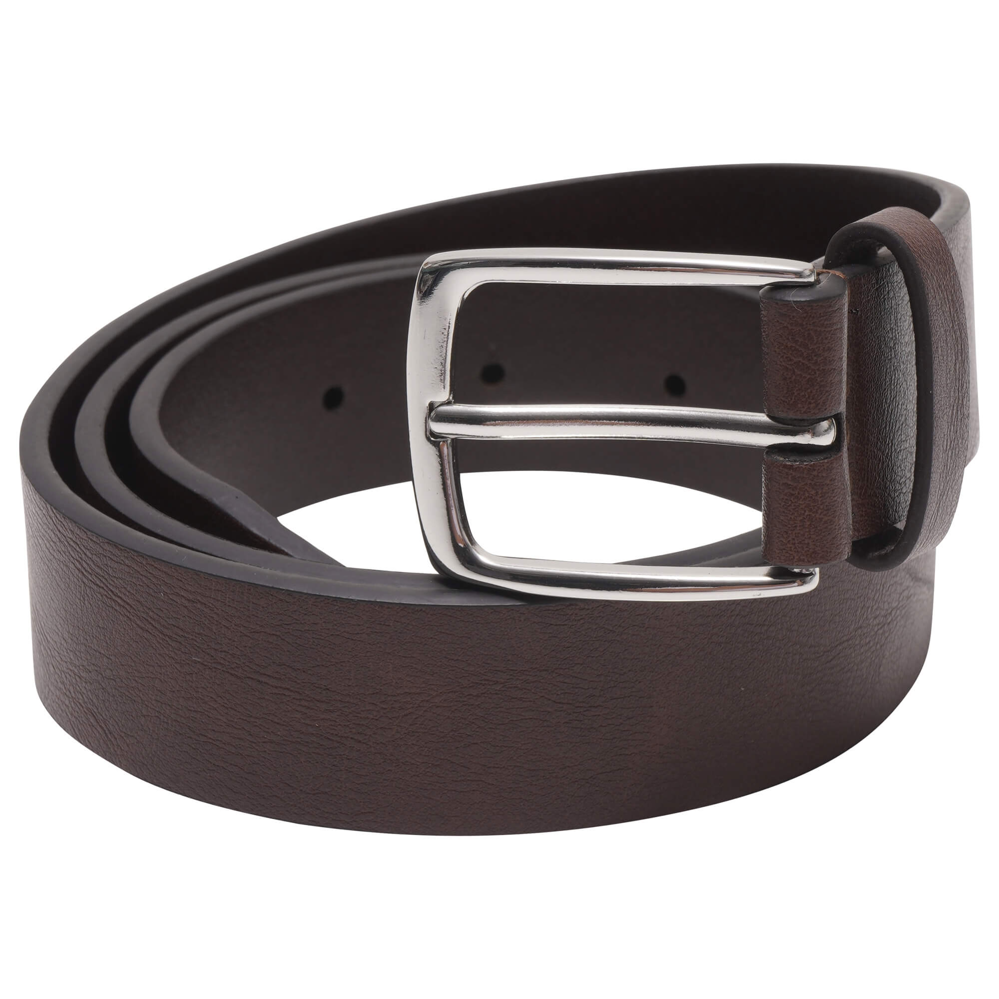 Men's Brown Bonded Leather Belt with Silver Buckle