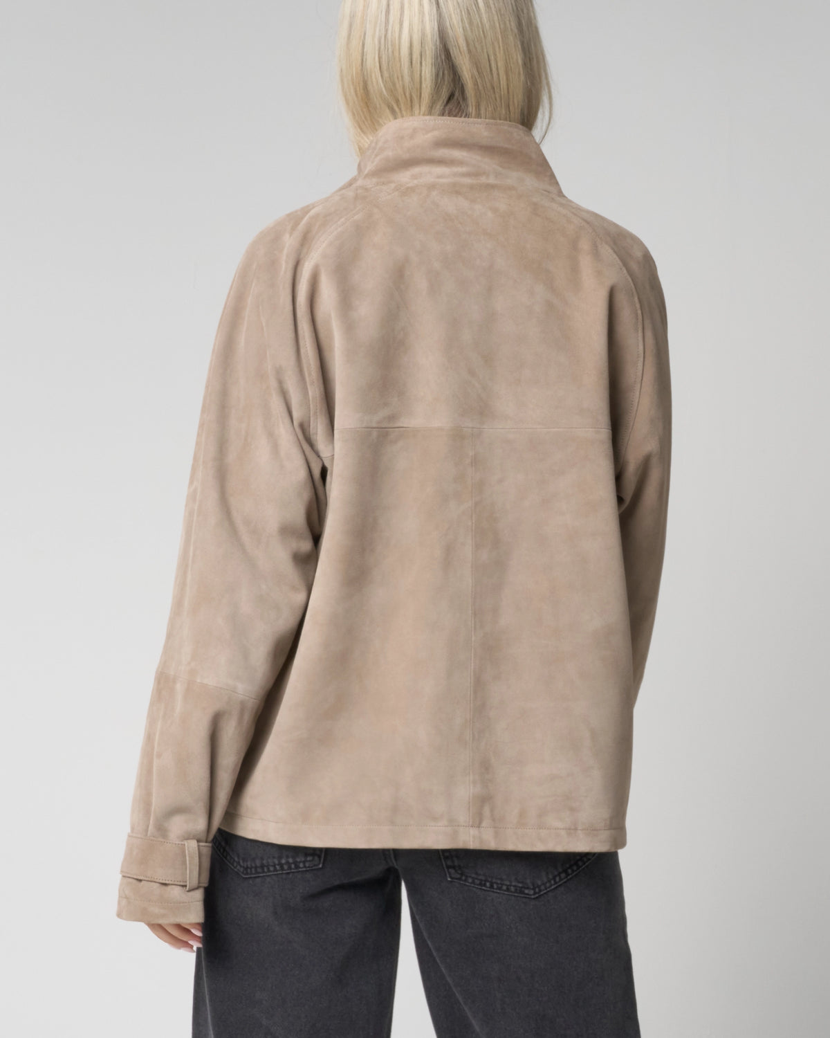 Women's Taupe Funnel Neck Suede Jacket