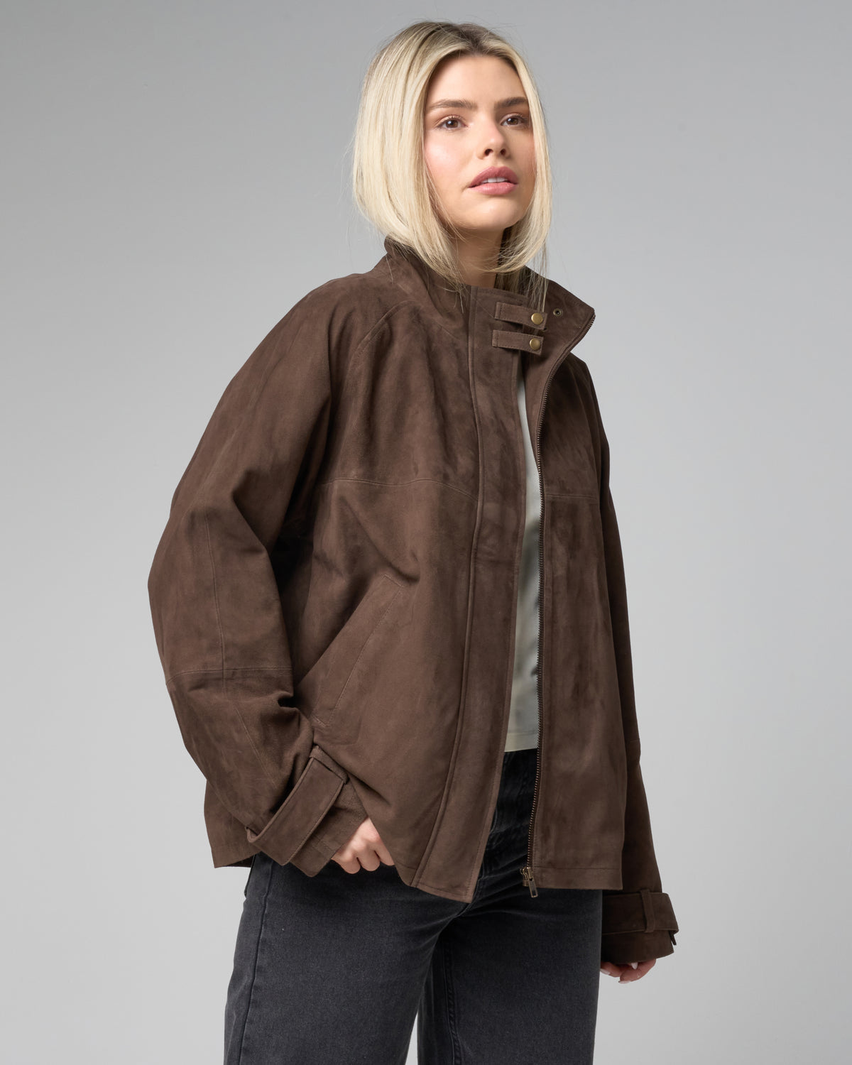 Women's Real Suede Funnelneck Jacket