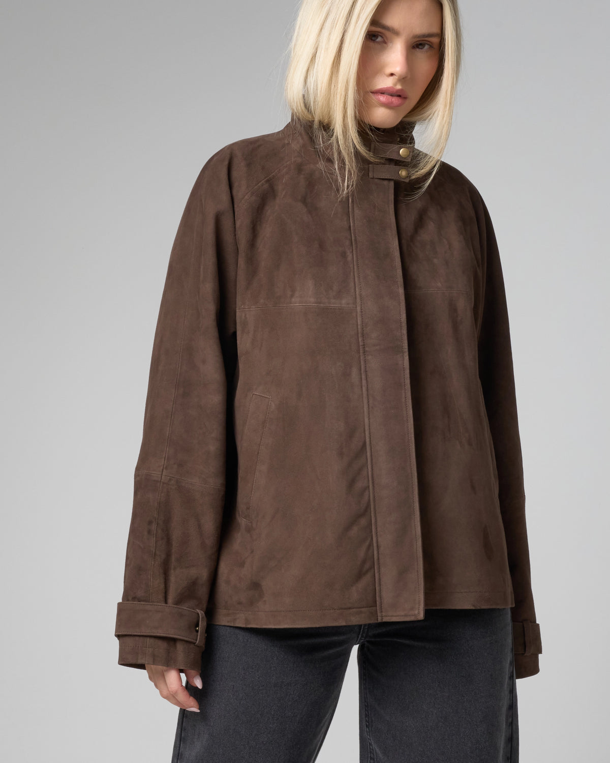 Women's Real Suede Funnelneck Jacket