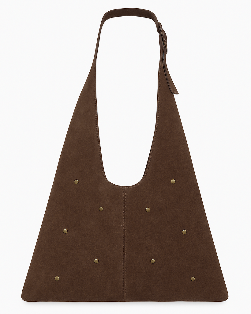 Brown Studded Suede Slouch Bag