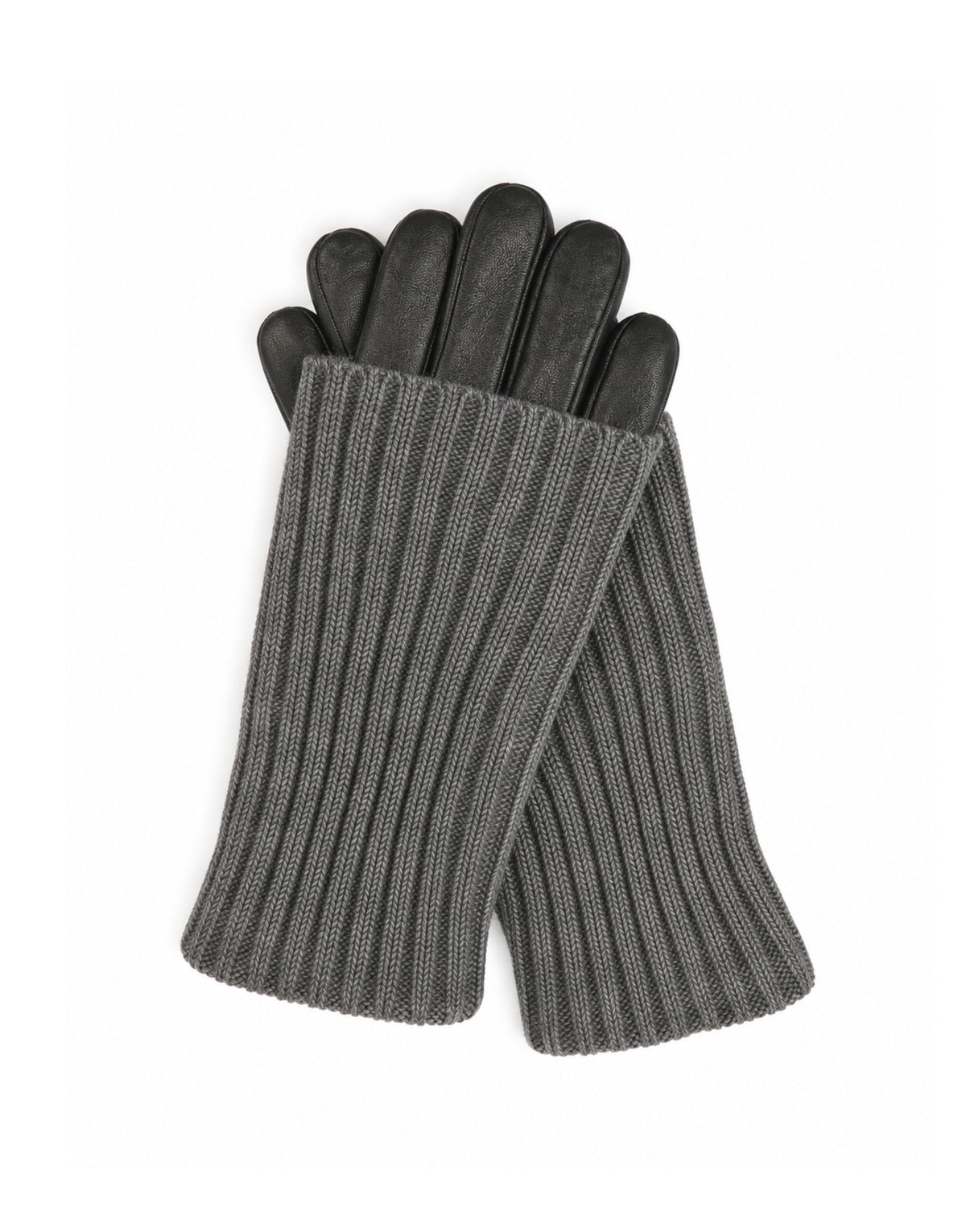 Women's Leather Gloves with Grey Knitted Cuff