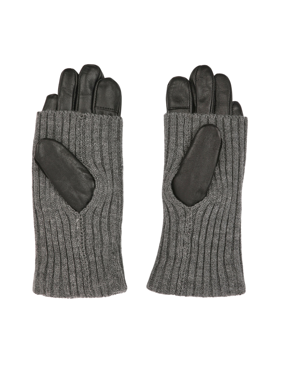 Women's Leather Gloves with Grey Knitted Cuff