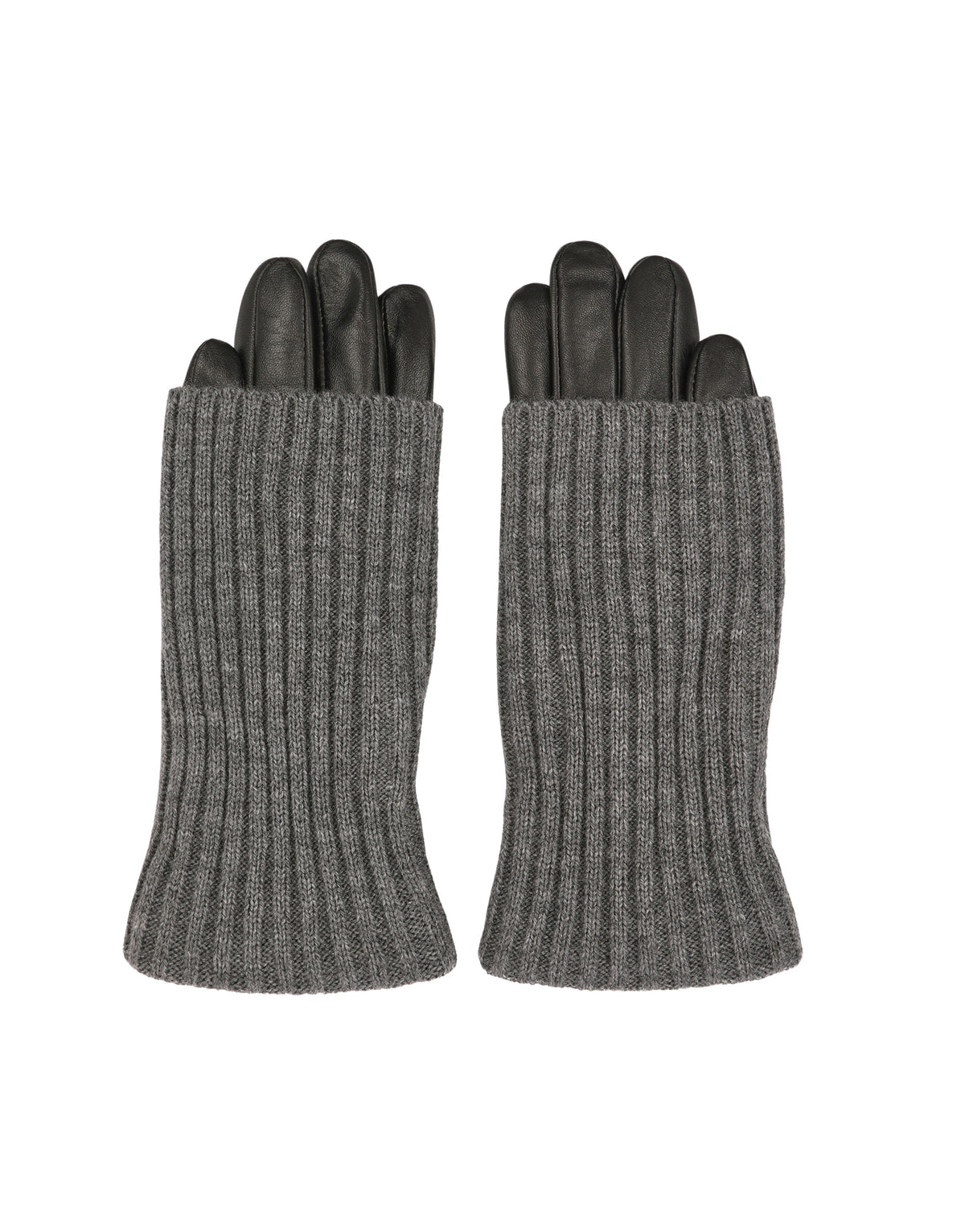 Women's Leather Gloves with Grey Knitted Cuff