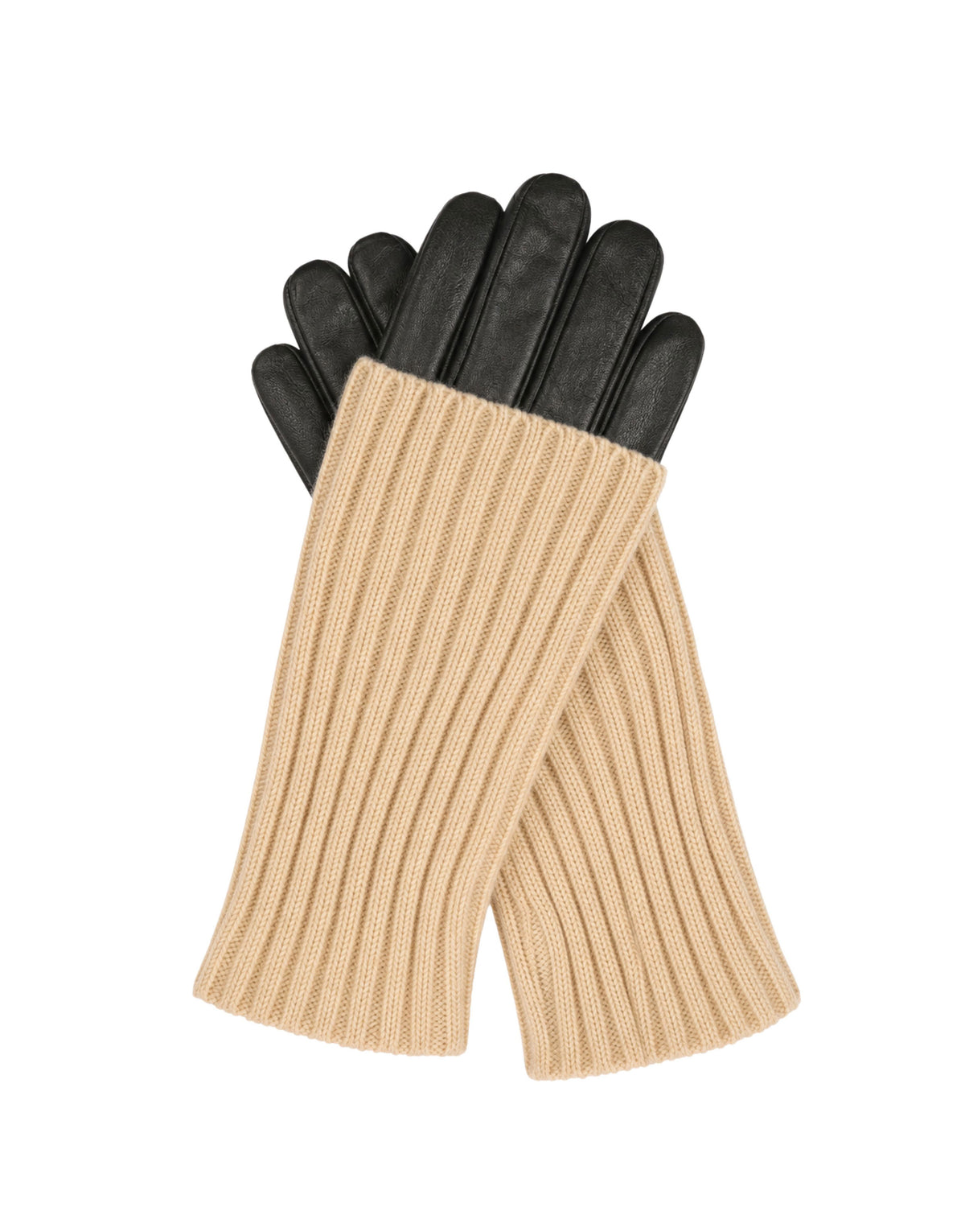Women's Leather Gloves with Cream Knitted Cuff