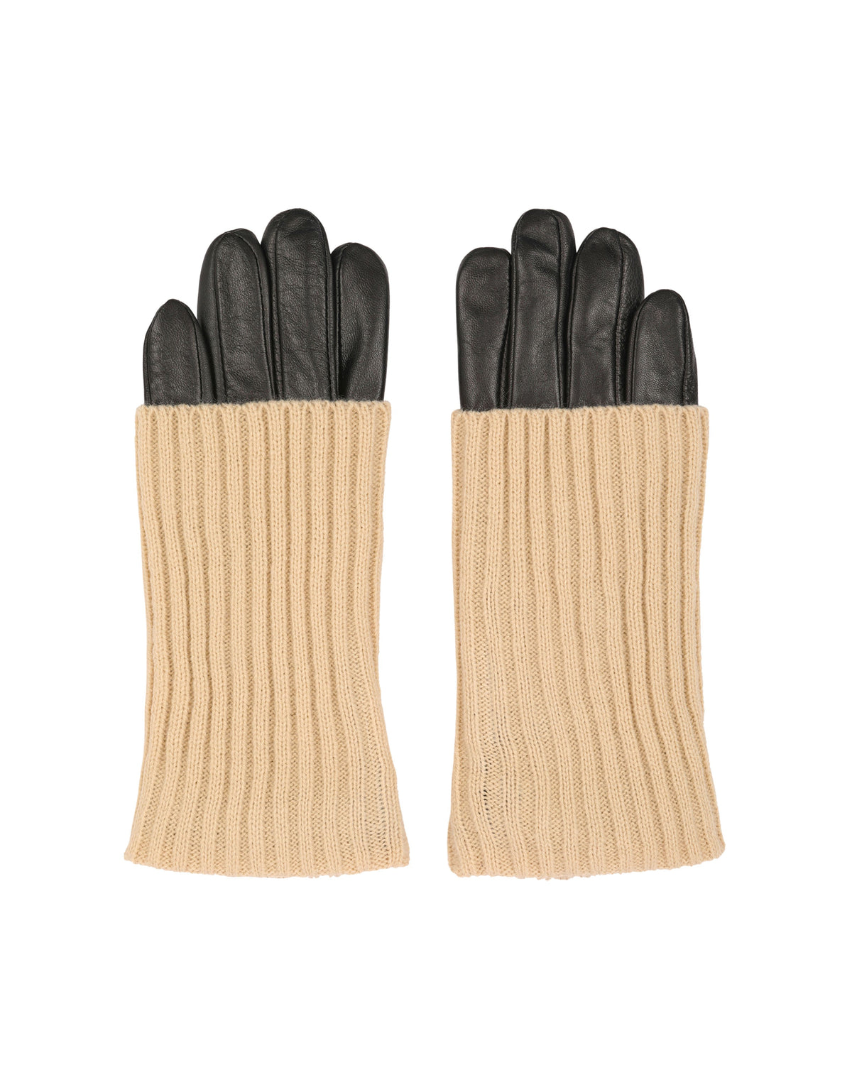 Women's Leather Gloves with Cream Knitted Cuff