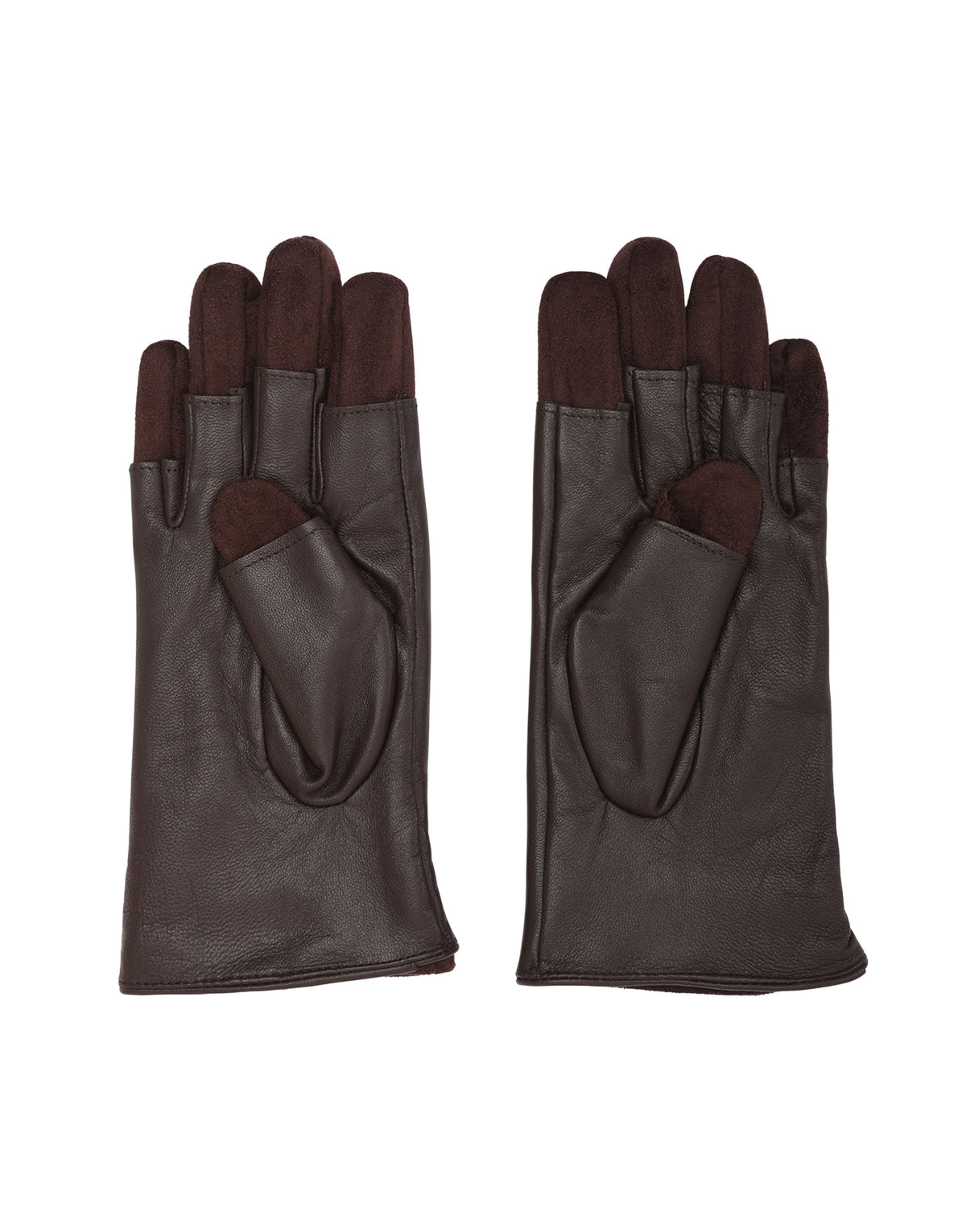 Women's Brown Fingerless Leather Biker Gloves