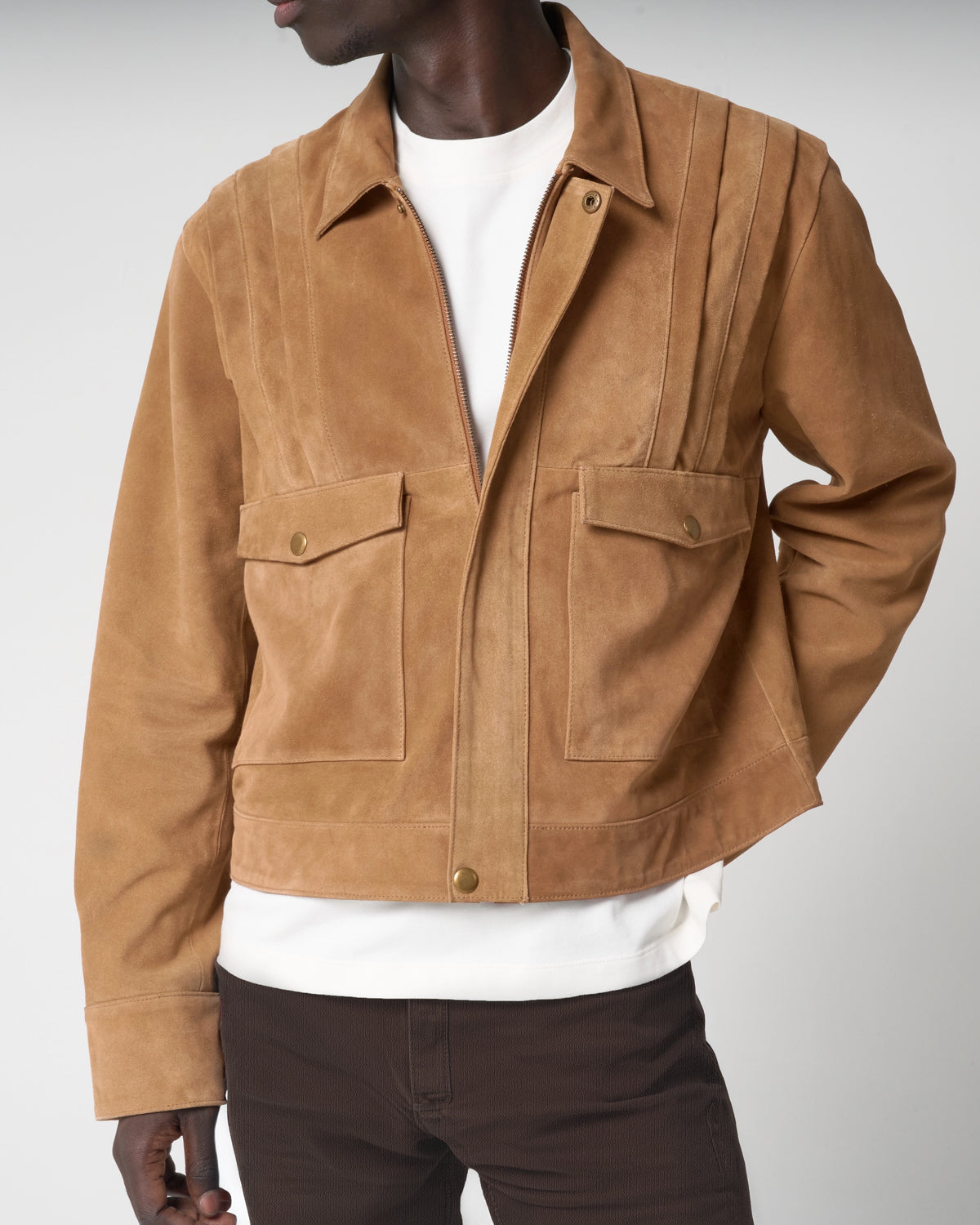 Men's Cropped Real Suede Pleated Harrington | Barneys Originals