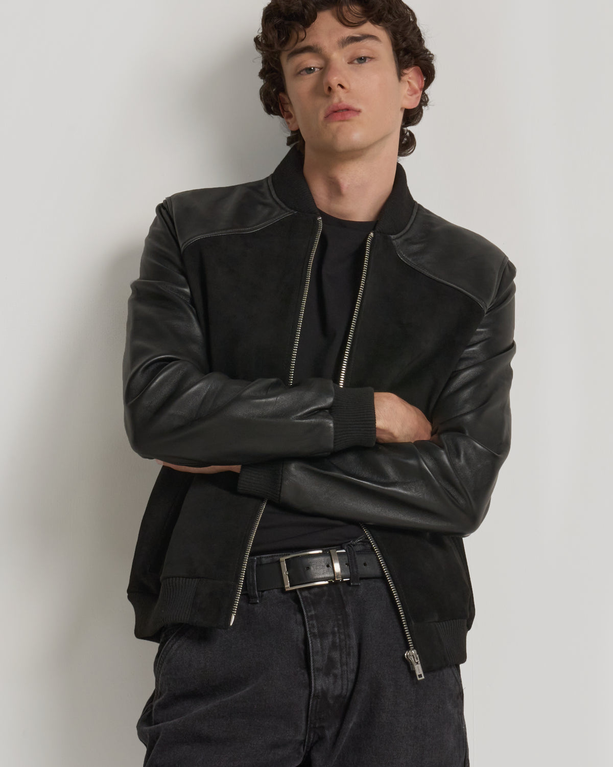 Men's Real Leather & Suede Bomber Jacket