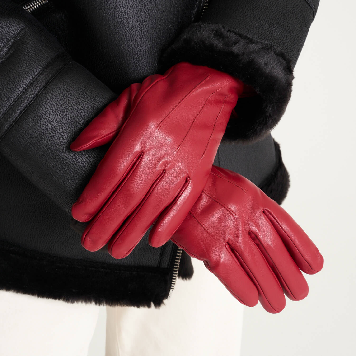 Women's Red Leather Gloves