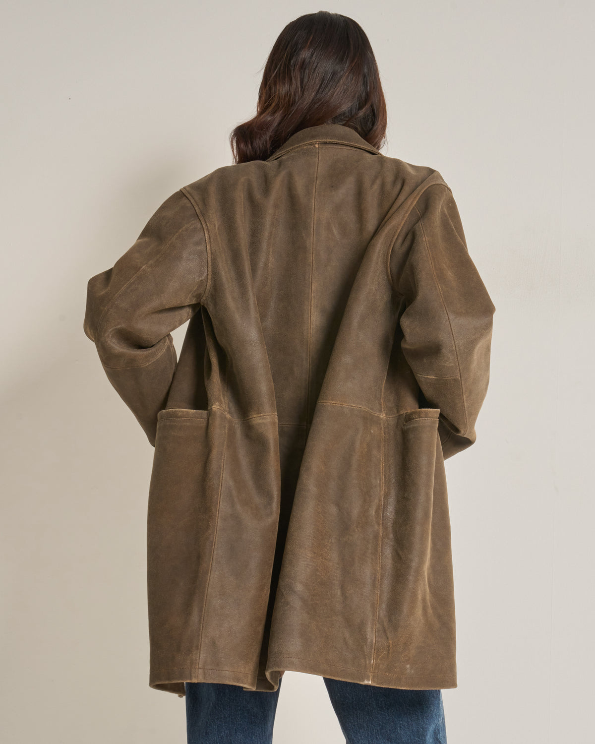 Women's Longline Washed Leather Coat