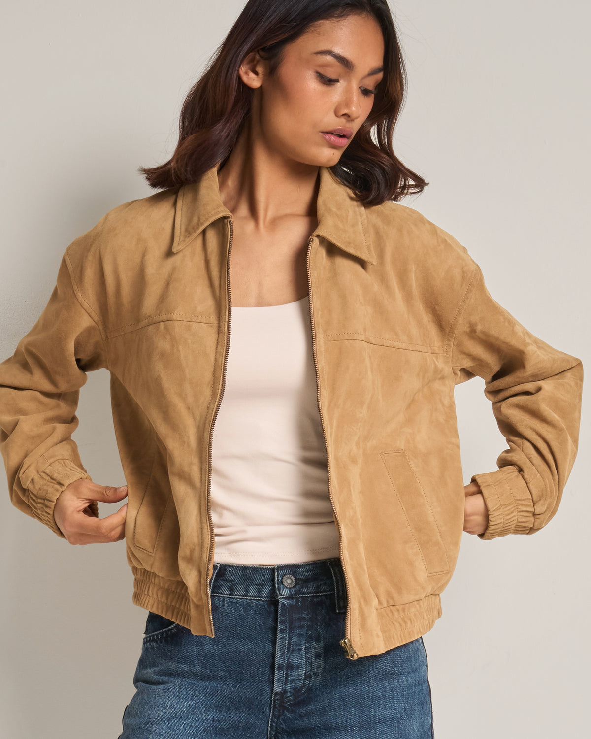Women's Real Suede Bomber Jacket