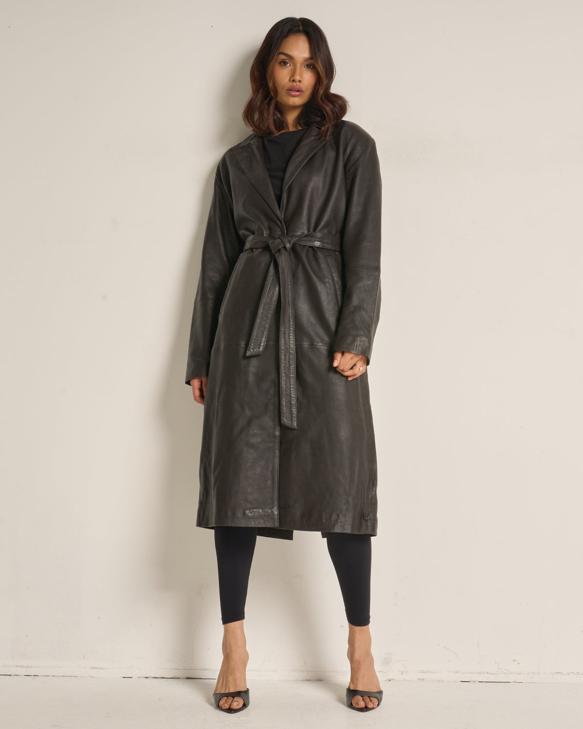 Women's Chocolate Leather Trench Coat