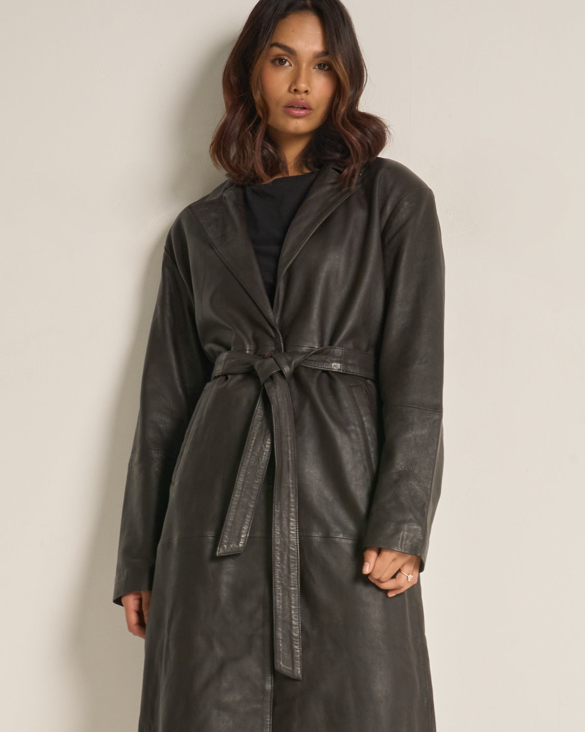 Women's Chocolate Leather Trench Coat