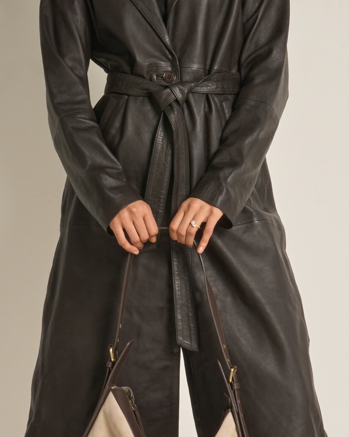 Women's Chocolate Leather Trench Coat