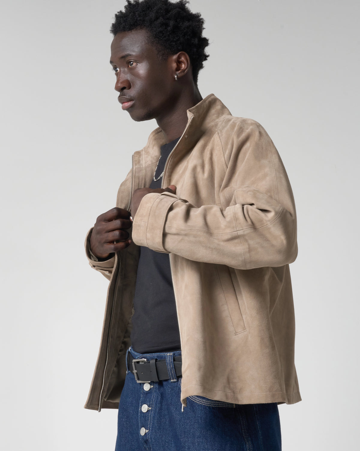 Men's Real Suede Funnel Neck