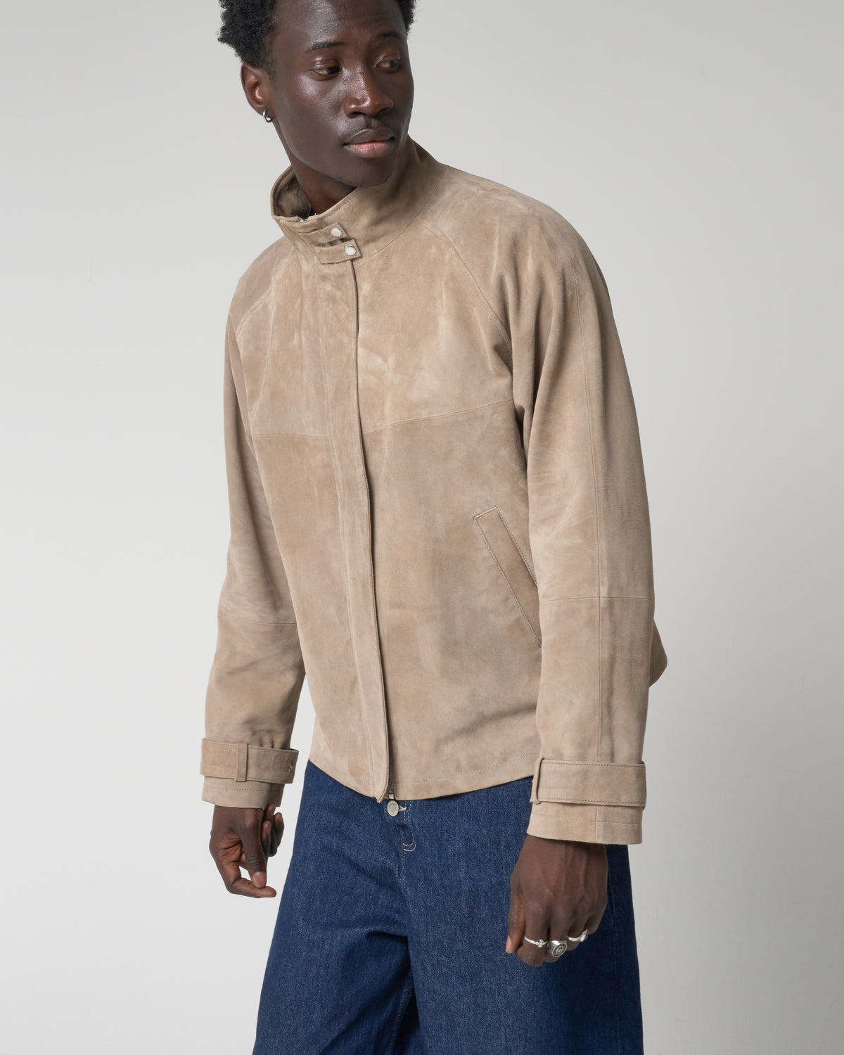 Men's Real Suede Funnel Neck