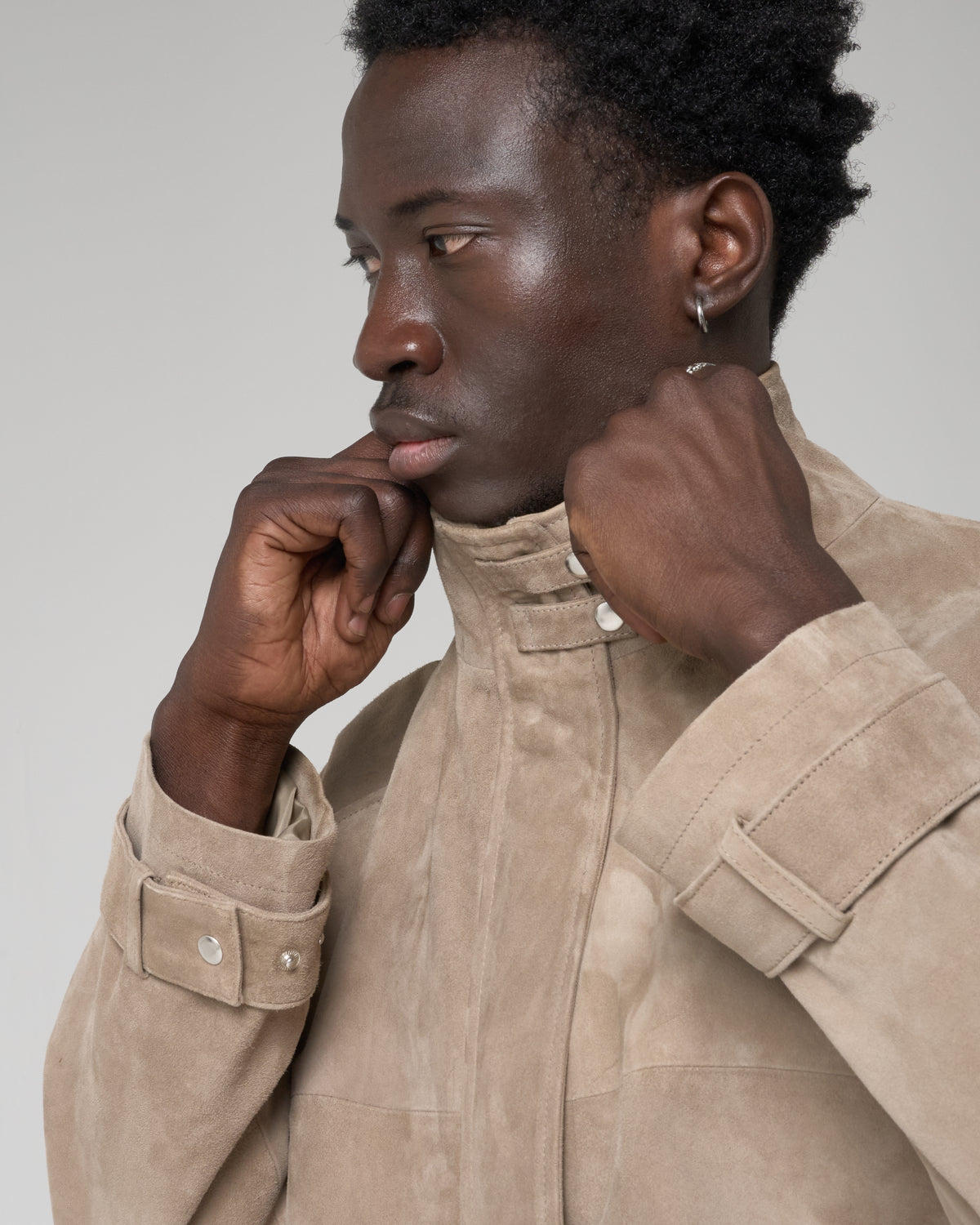 Men's Real Suede Funnel Neck