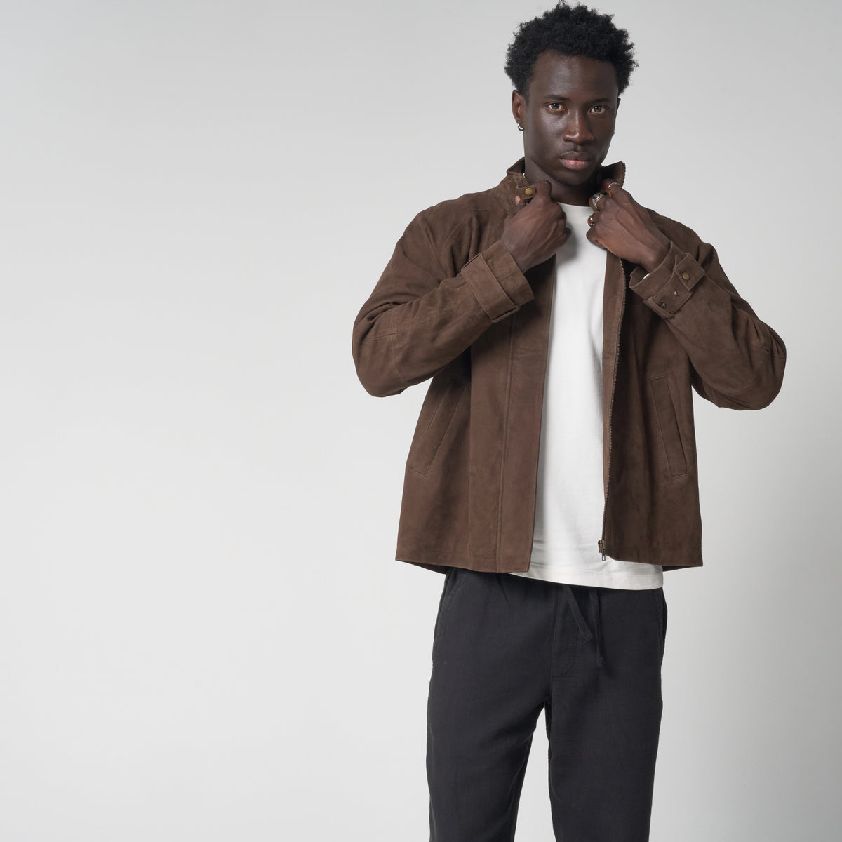 Men's Funnel Neck Suede Jacket